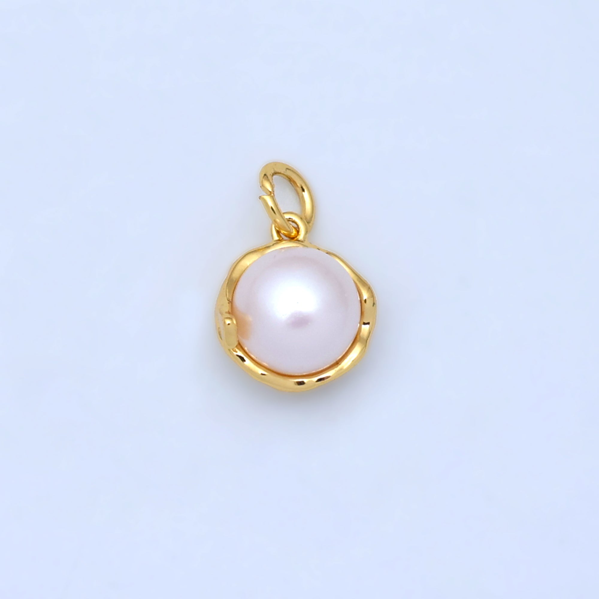 24K Gold Filled White Shell Pearl Bezel Round Charm in Gold & Silver | N026