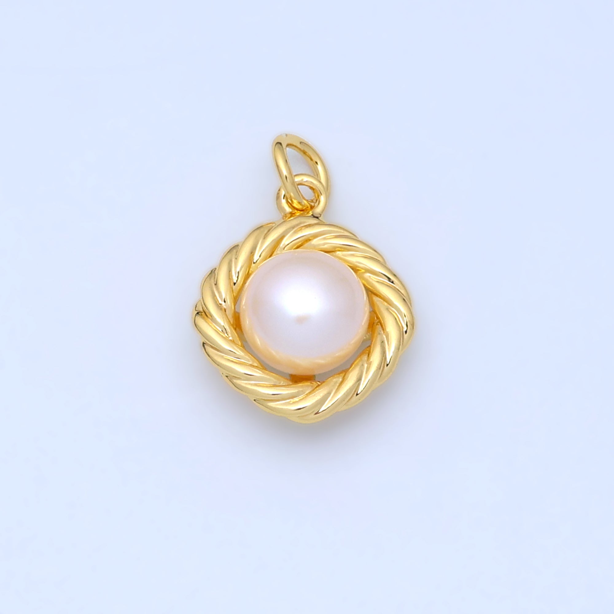 24K Gold Filled White Shell Pearl Croissant Bezel Rhombus Charm in Gold & Silver | N027