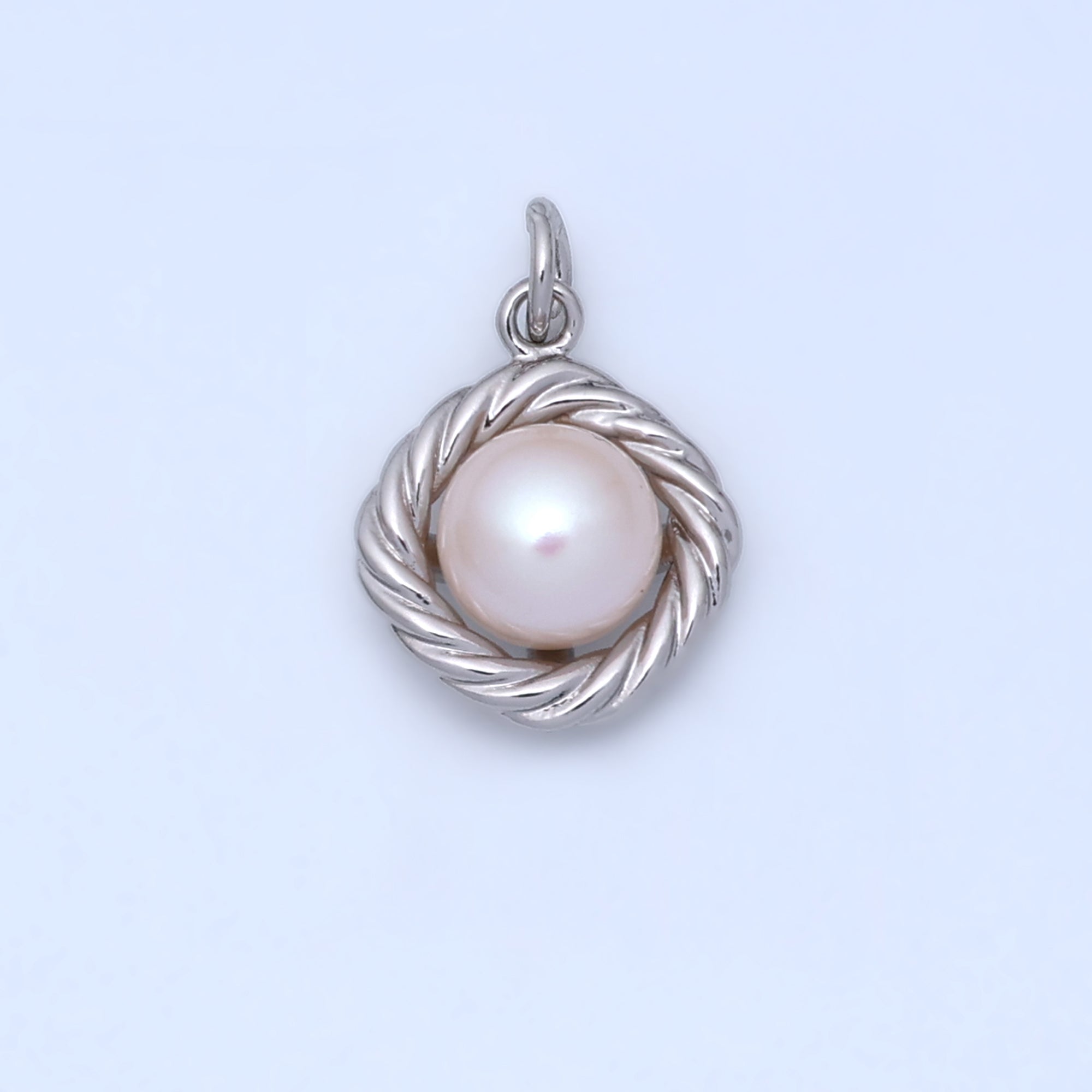 24K Gold Filled White Shell Pearl Croissant Bezel Rhombus Charm in Gold & Silver | N027