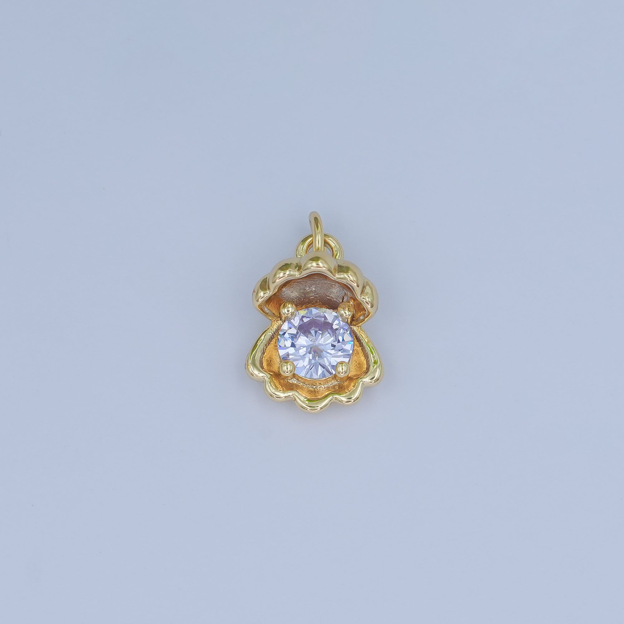 24K Gold Filled CZ Sea Shell Clam 3D Multidimensional Charm | N033