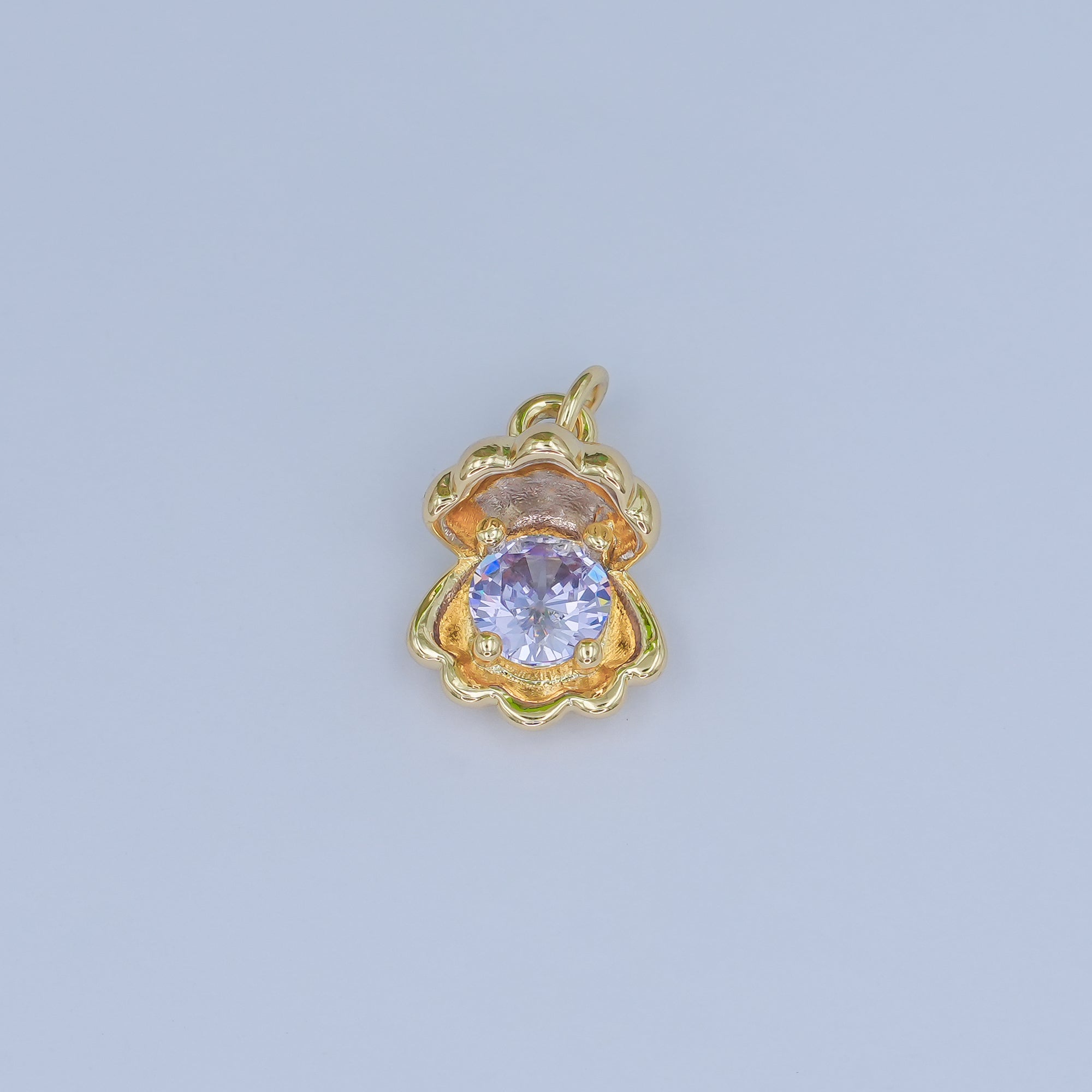 24K Gold Filled CZ Sea Shell Clam 3D Multidimensional Charm | N033