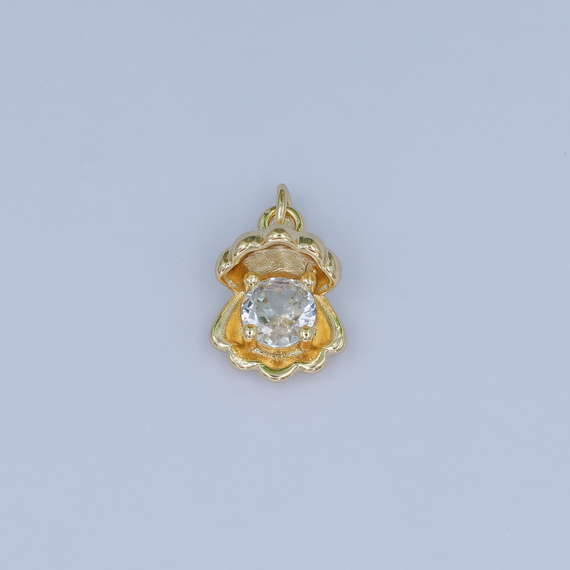 24K Gold Filled CZ Sea Shell Clam 3D Multidimensional Charm | N033