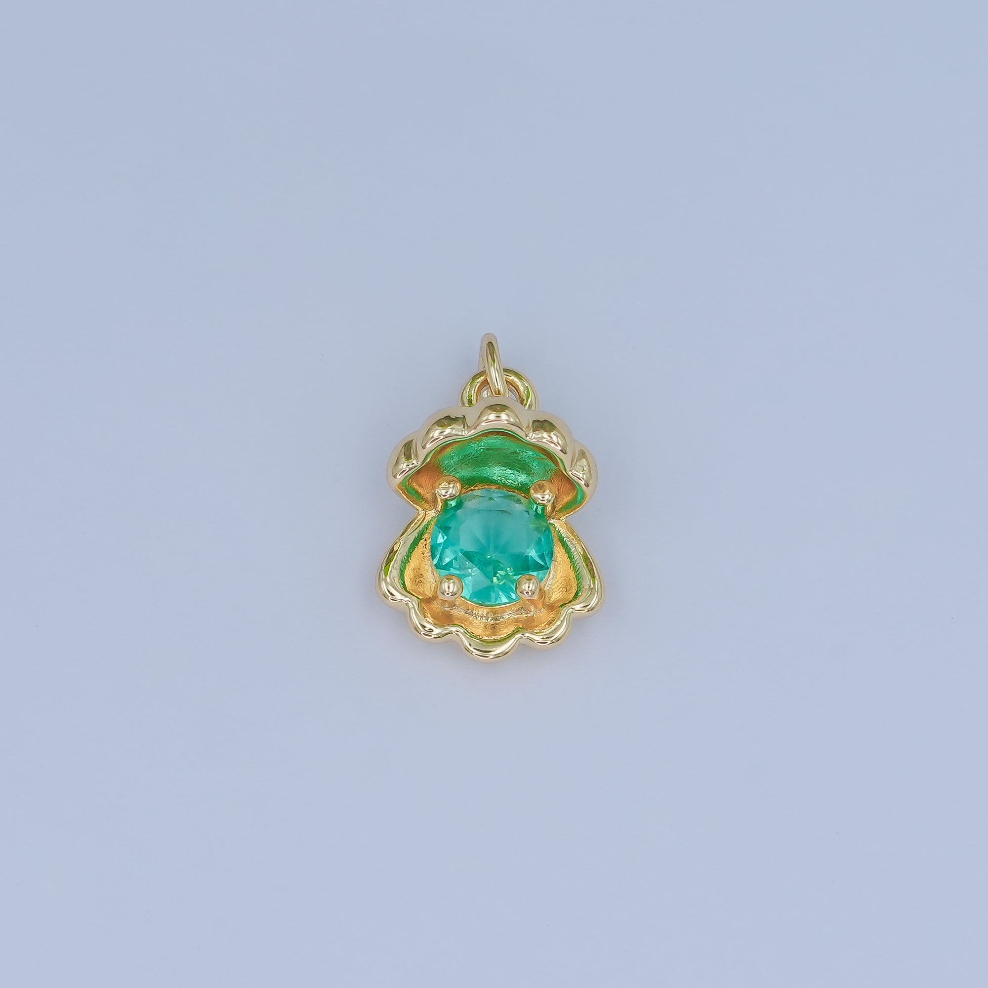 24K Gold Filled CZ Sea Shell Clam 3D Multidimensional Charm | N033