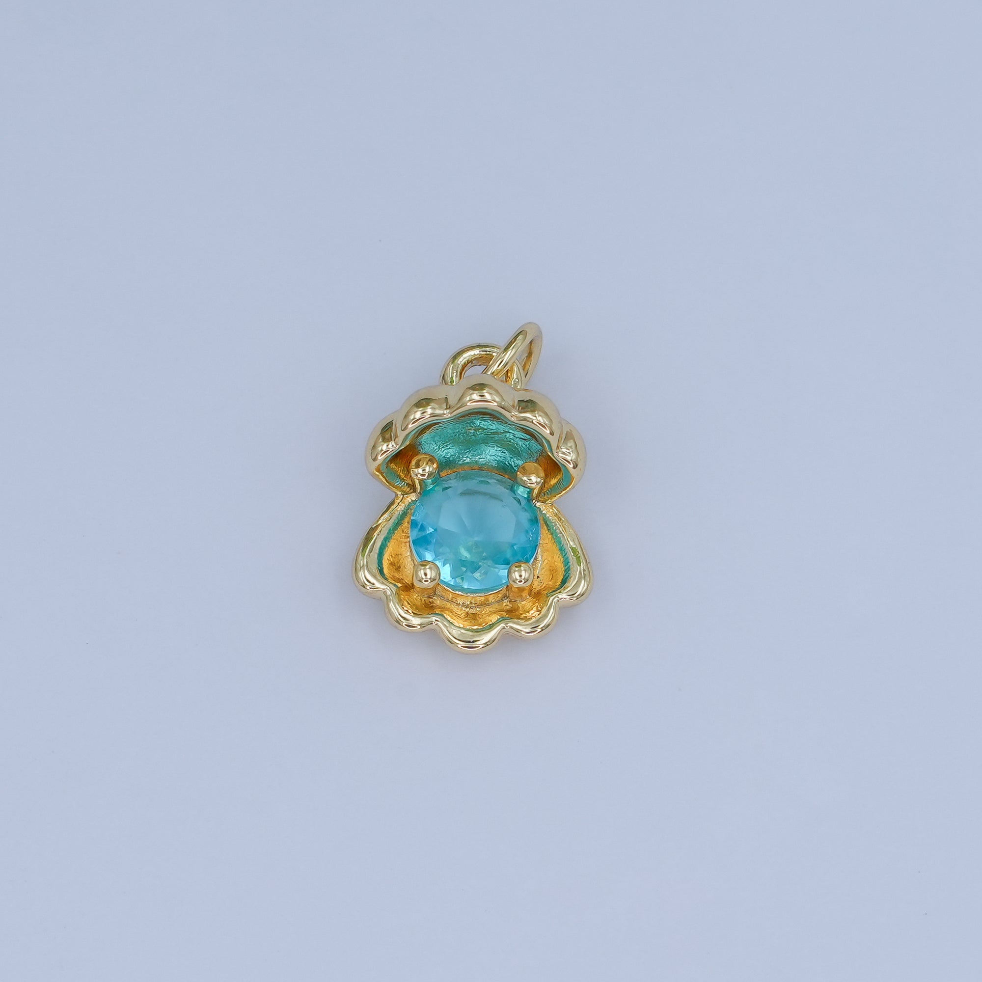 24K Gold Filled CZ Sea Shell Clam 3D Multidimensional Charm | N033