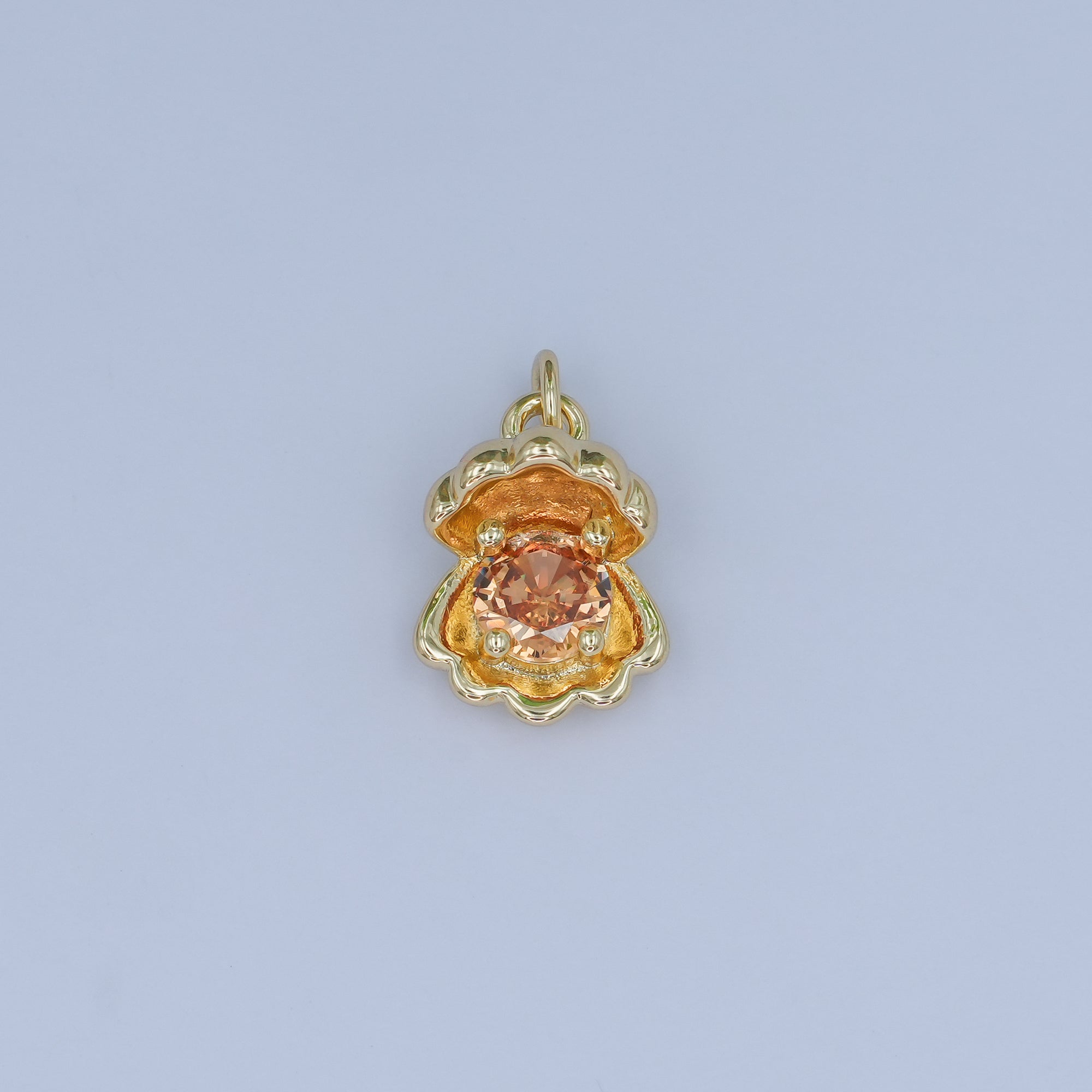 24K Gold Filled CZ Sea Shell Clam 3D Multidimensional Charm | N033