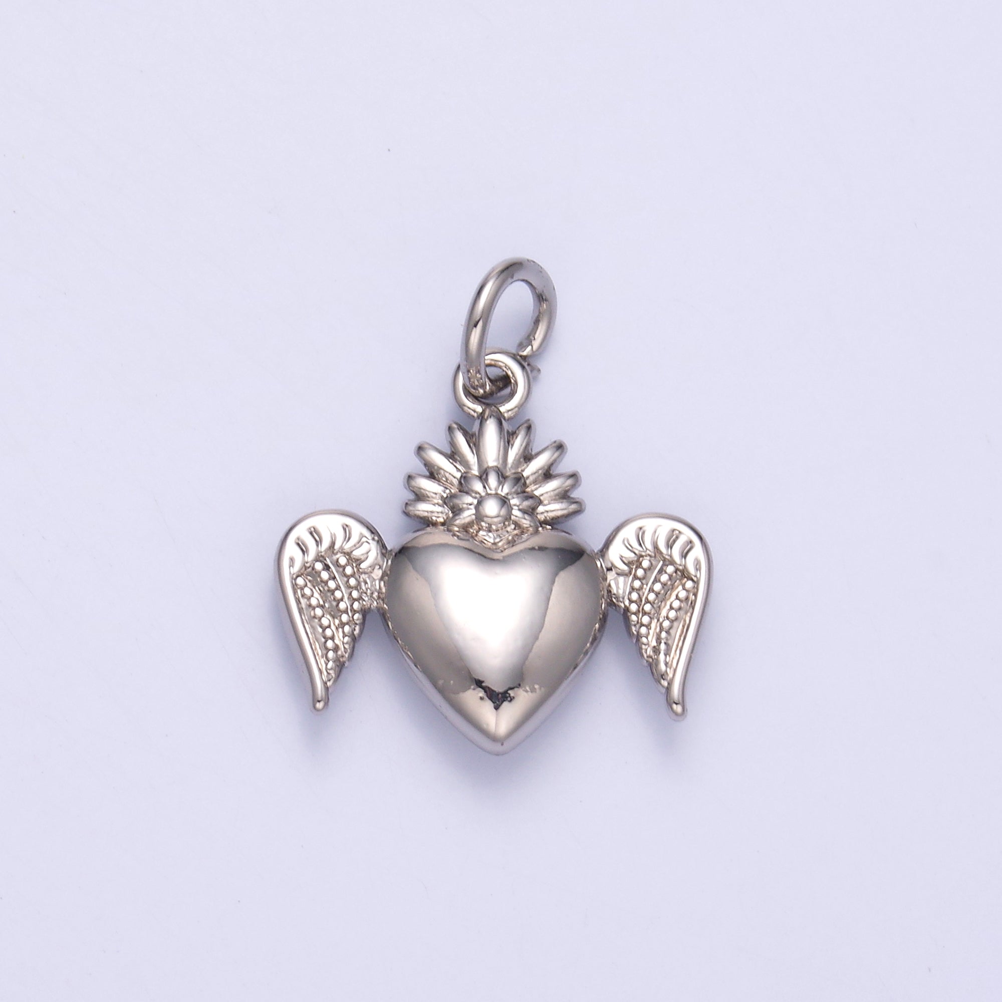 24K Gold Filled Sacred Heart Wings Multidimensional 3D Charm in Gold & Silver | N052