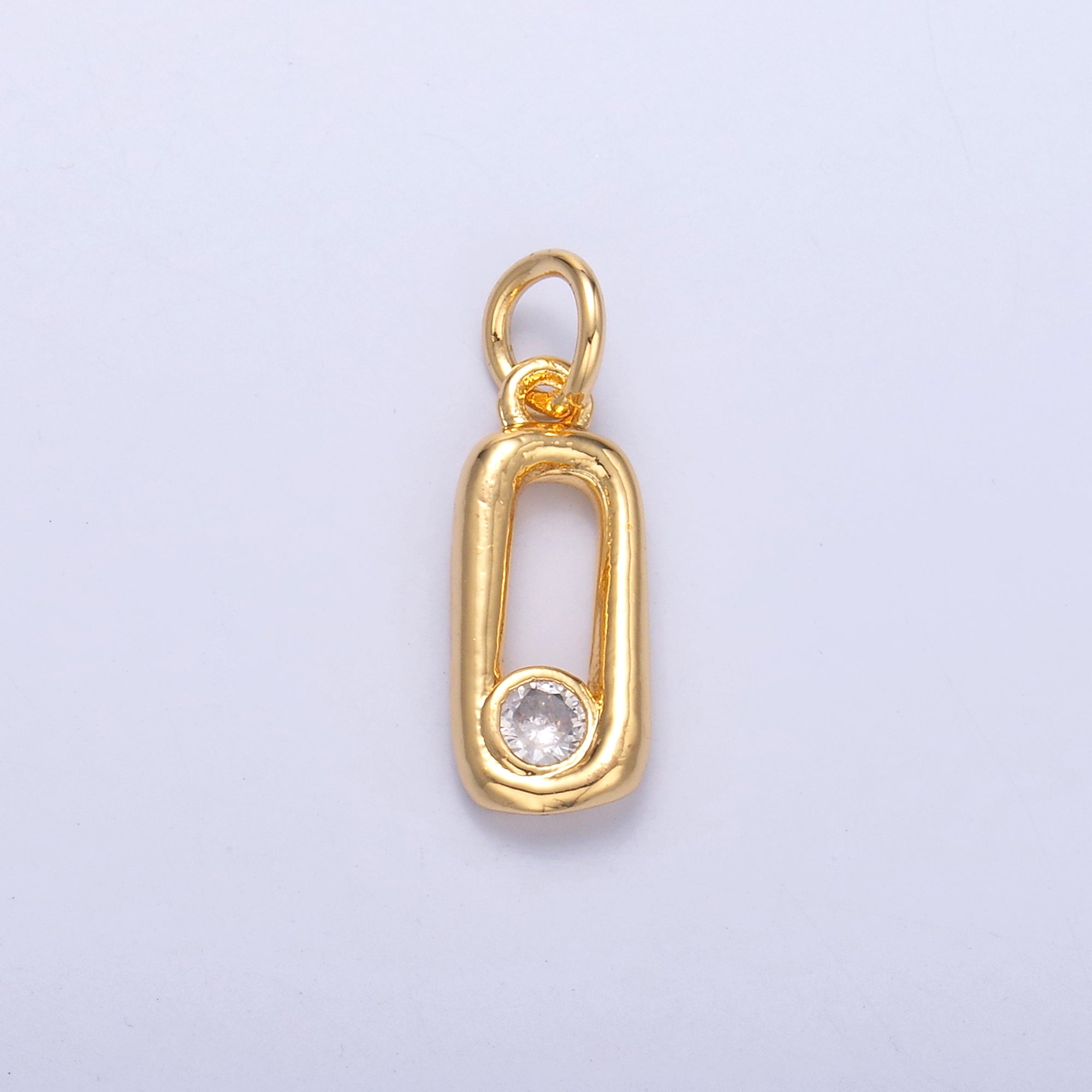 24K Gold Filled Clear CZ Oblong Link Charm in Gold & Silver | N056