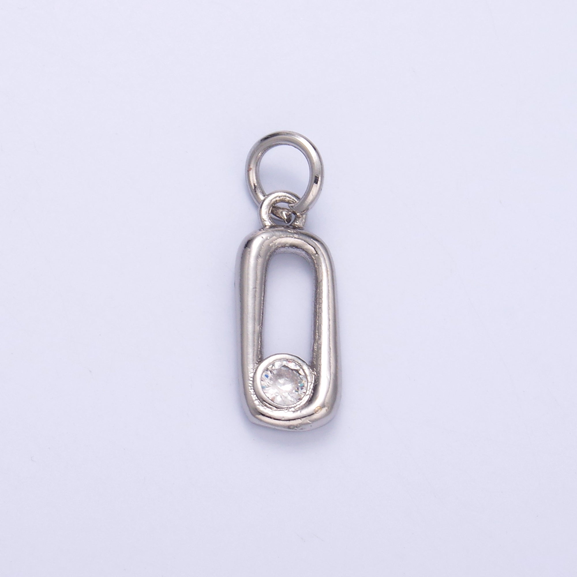 24K Gold Filled Clear CZ Oblong Link Charm in Gold & Silver | N056