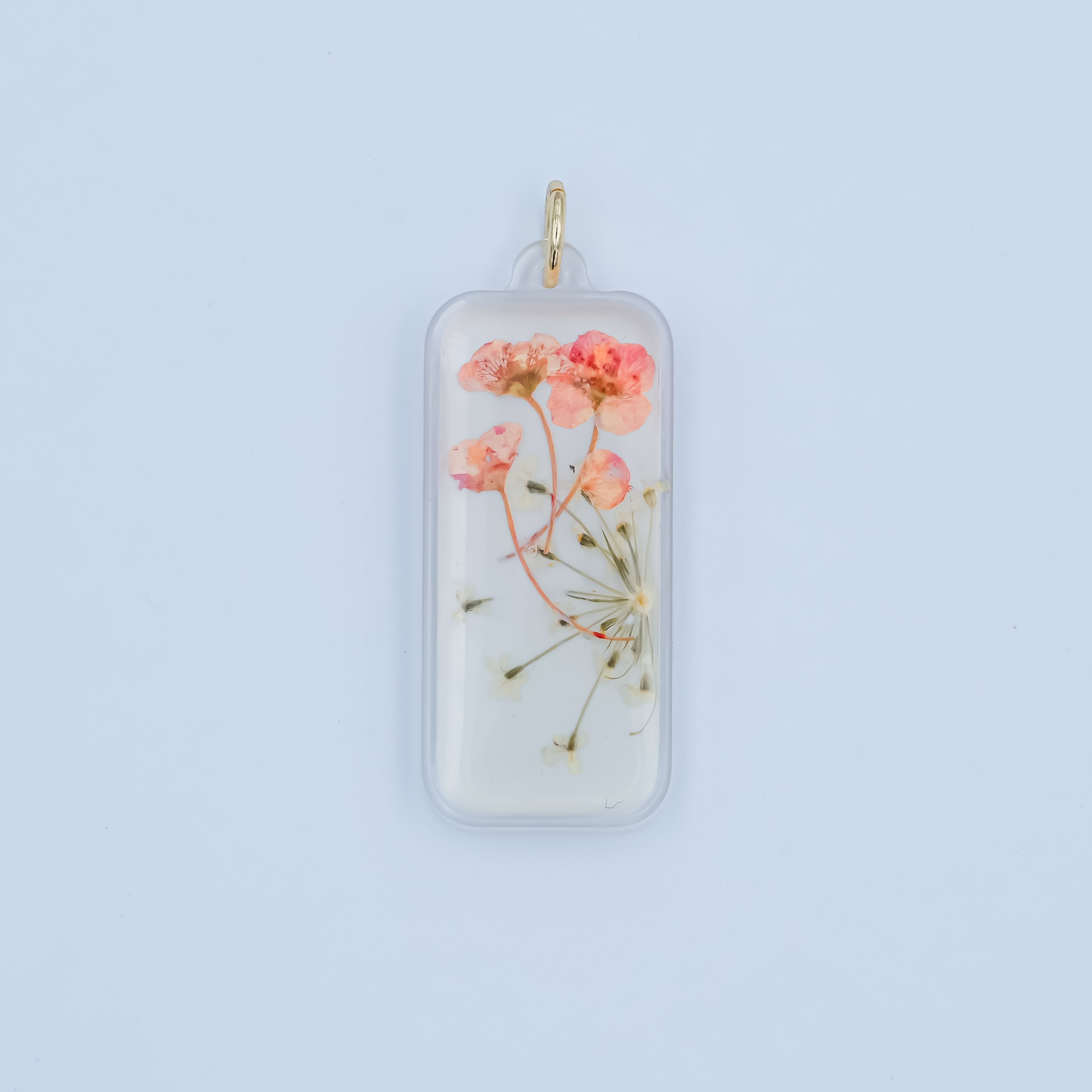 Handmade Pressed Poppy Baby's-breath Flower Rectangular Resin Charm | N063