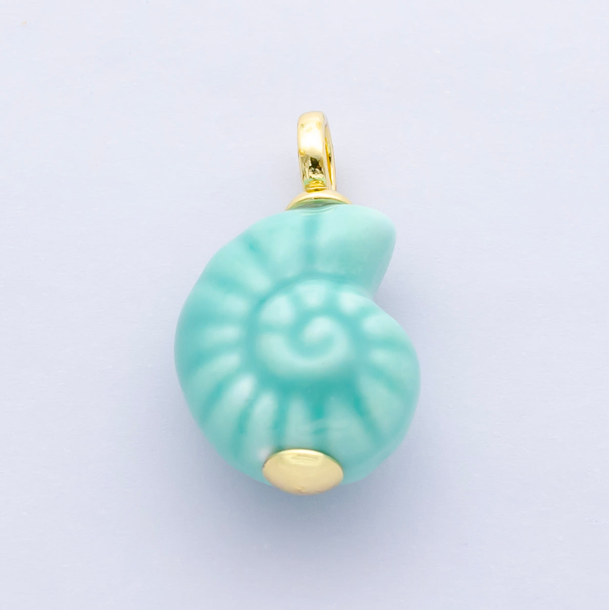 24K Gold Filled Blue, Pink Nautilus Clam Sea Shell Ceramic Drop Charm | N081