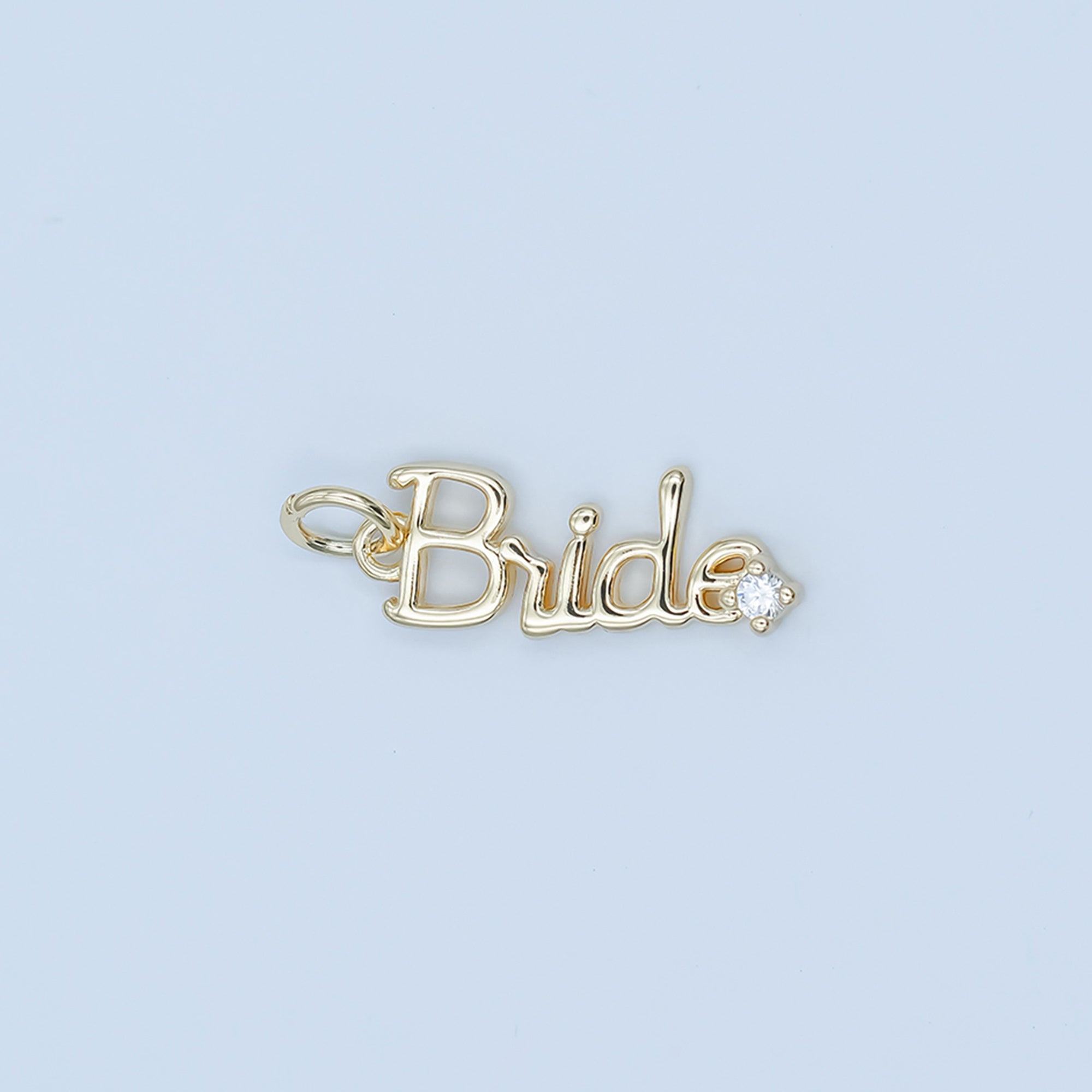 24K Gold Filled "Bride" Cursive Script CZ Charm in Gold & Silver | N091