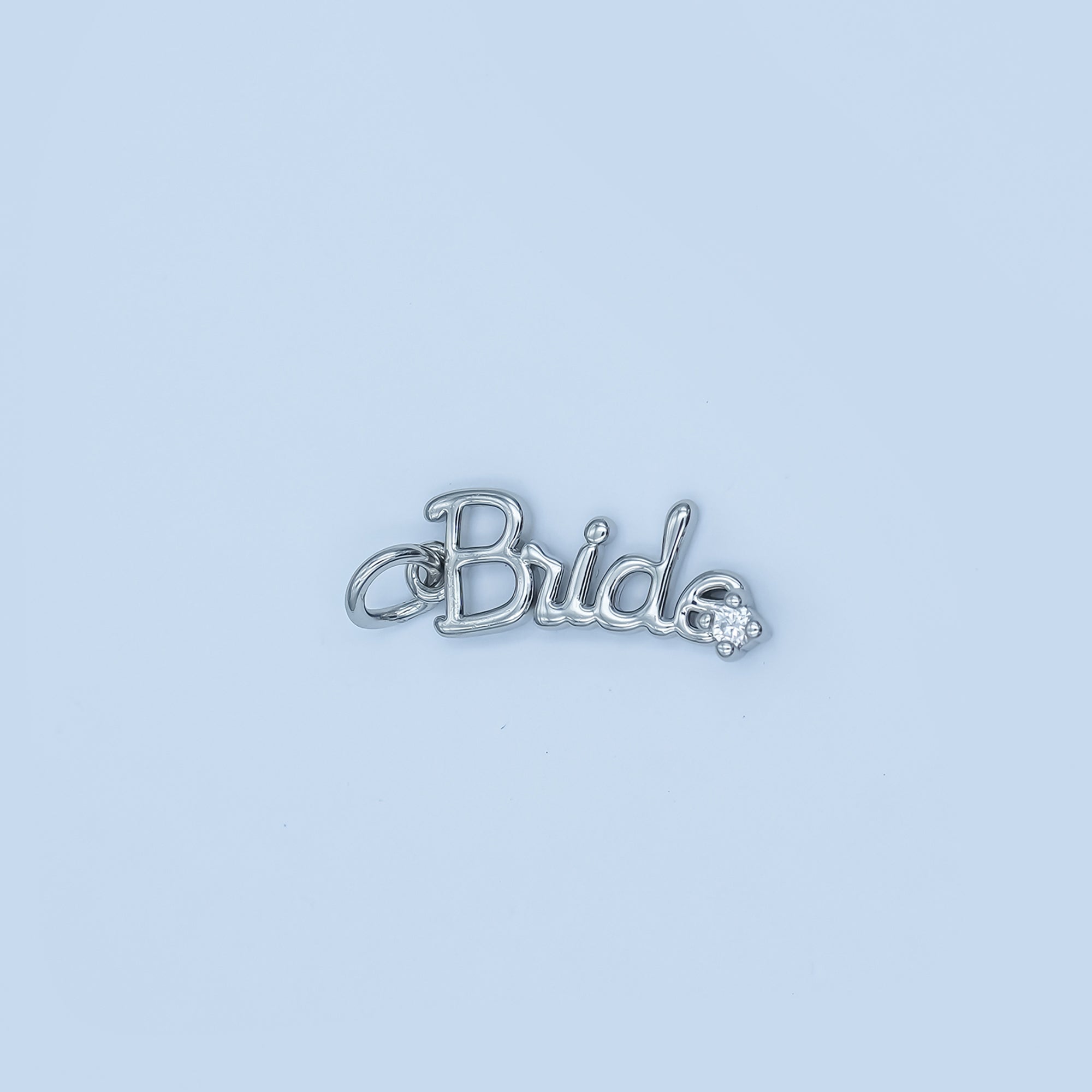 24K Gold Filled "Bride" Cursive Script CZ Charm in Gold & Silver | N091