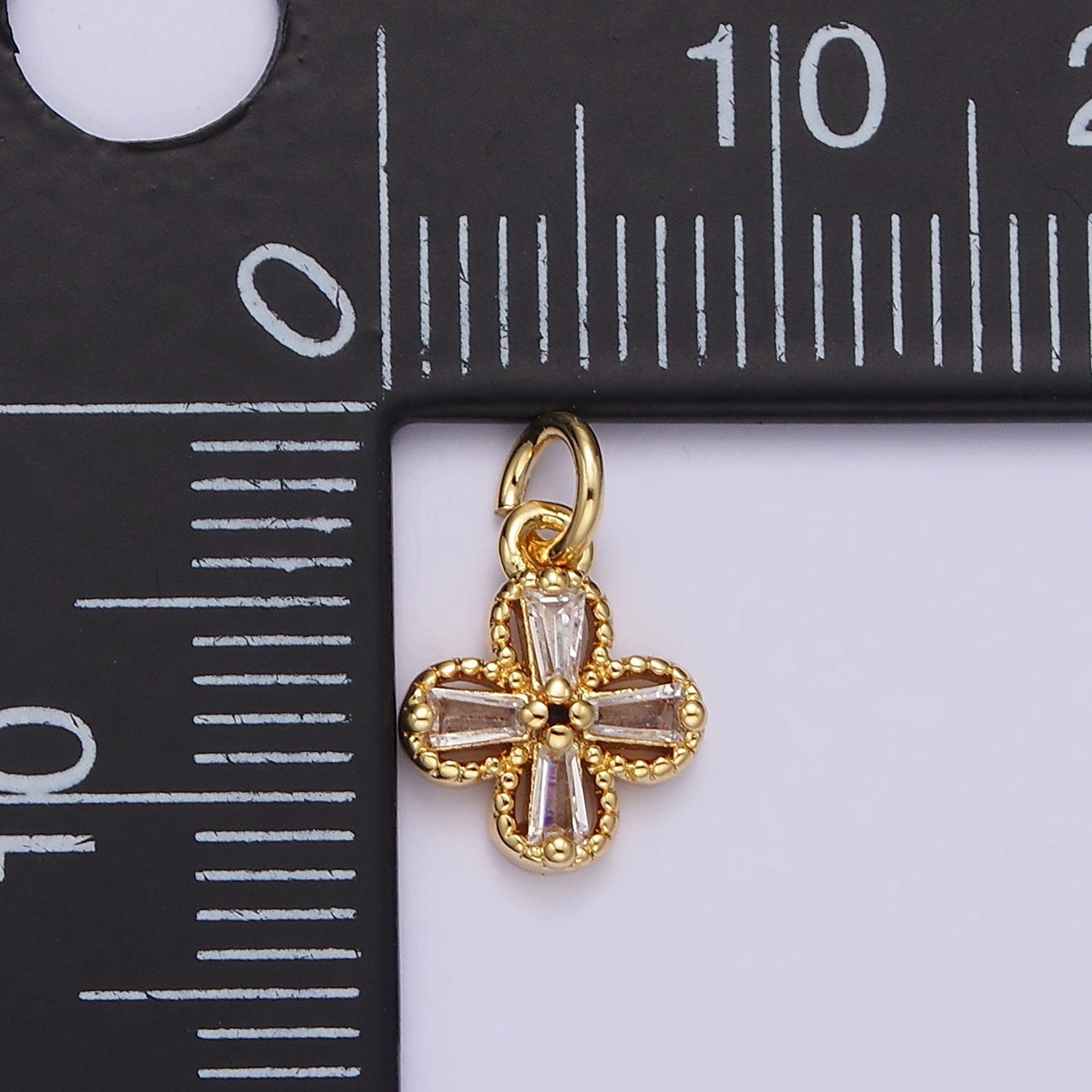 14K Gold Filled Clear Baguette Open Beaded Quatrefoil Clover Mini Add-On Charm in Gold & Silver | N1093 N1138