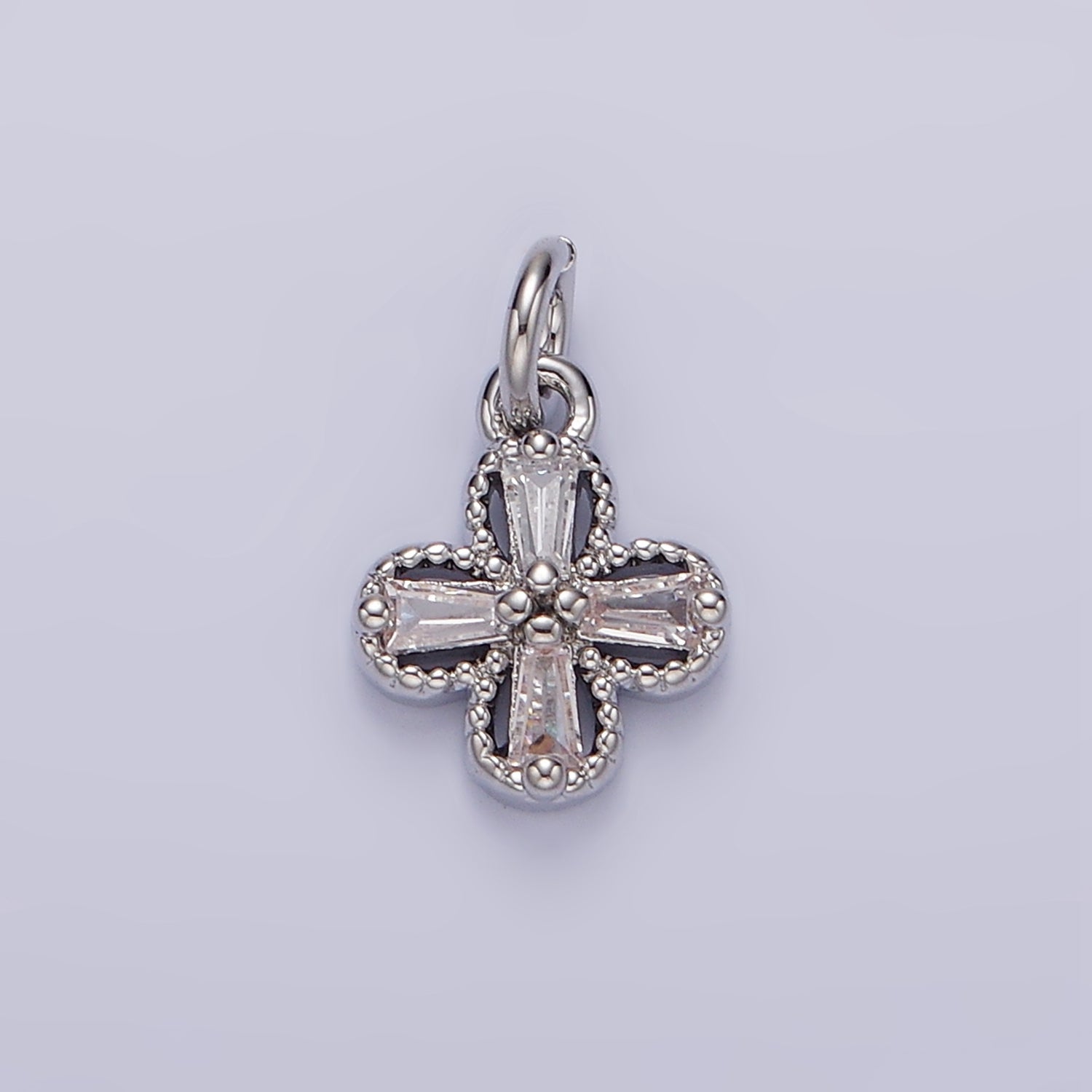 14K Gold Filled Clear Baguette Open Beaded Quatrefoil Clover Mini Add-On Charm in Gold & Silver | N1093 N1138