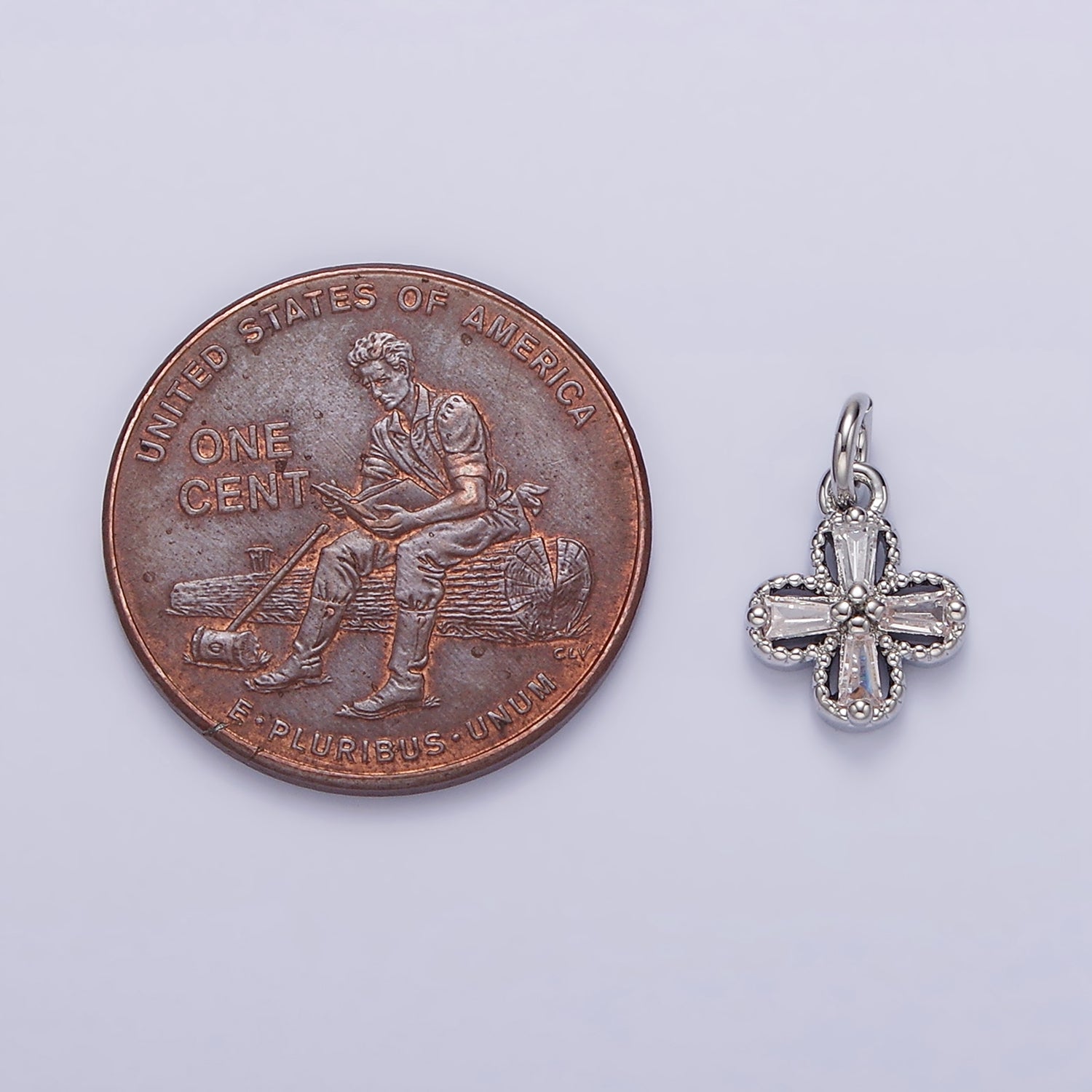 14K Gold Filled Clear Baguette Open Beaded Quatrefoil Clover Mini Add-On Charm in Gold & Silver | N1093 N1138