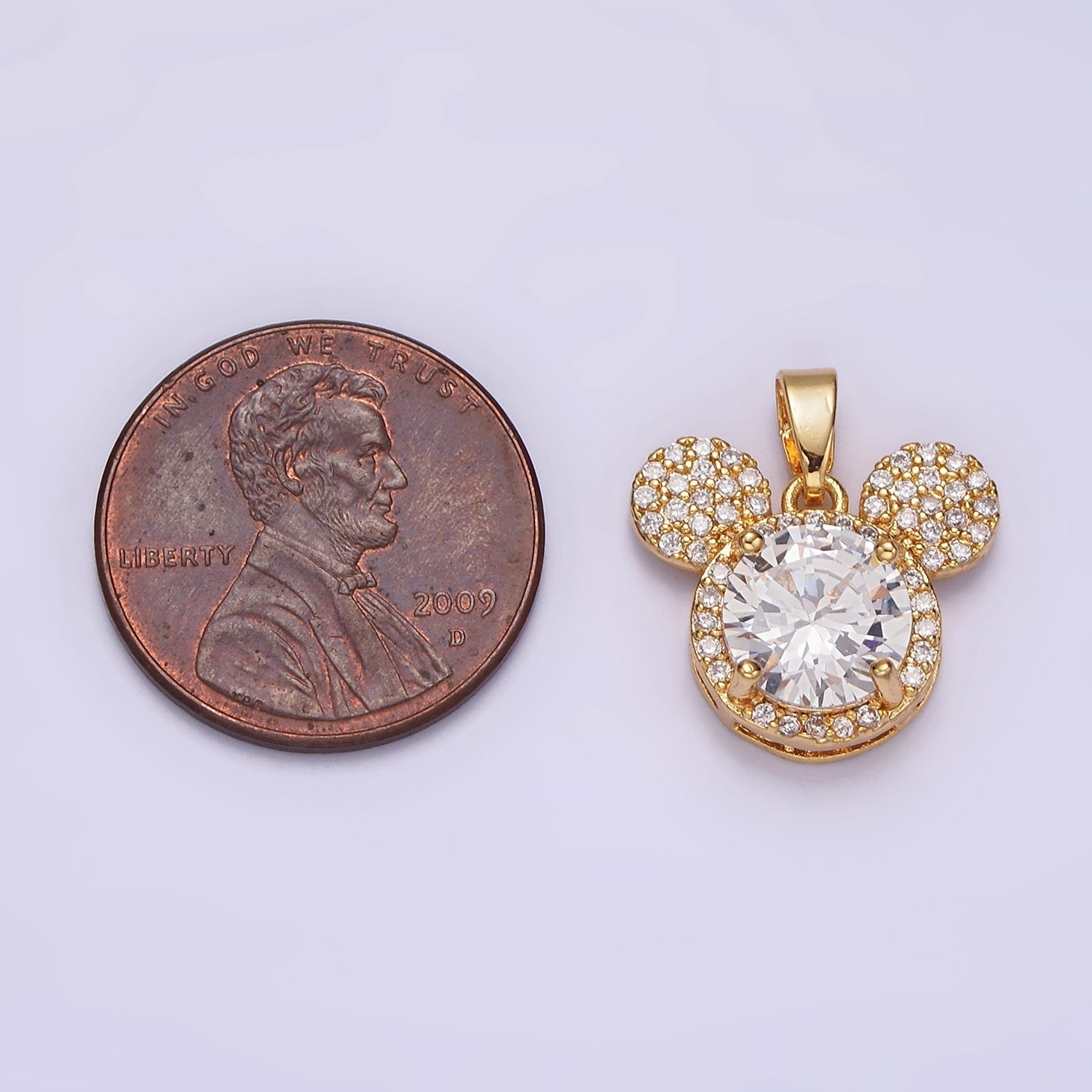 14K Gold Filled 17mm Clear Micro Paved CZ Mouse Character Animal Pendant | N1837 - DLUXCA