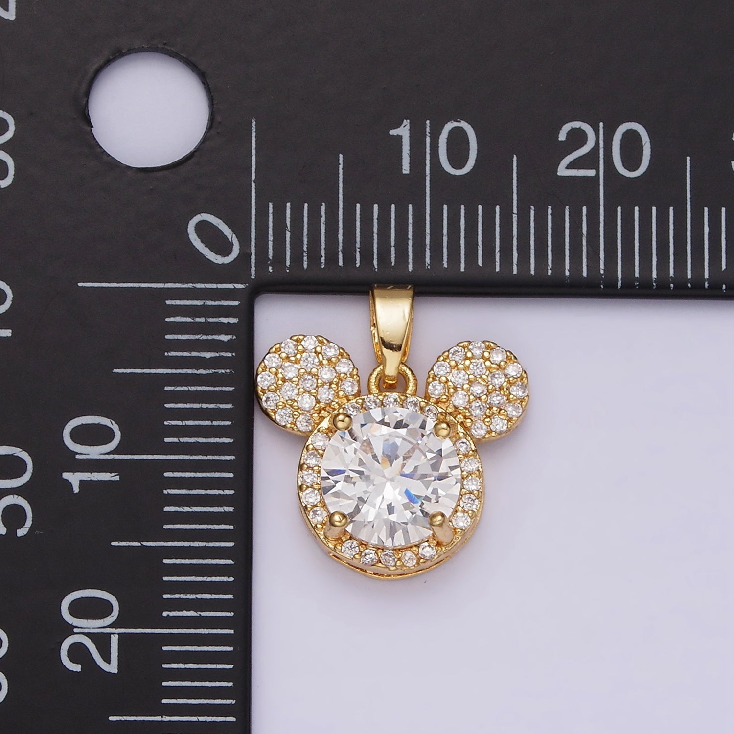 14K Gold Filled 17mm Clear Micro Paved CZ Mouse Character Animal Pendant | N1837 - DLUXCA