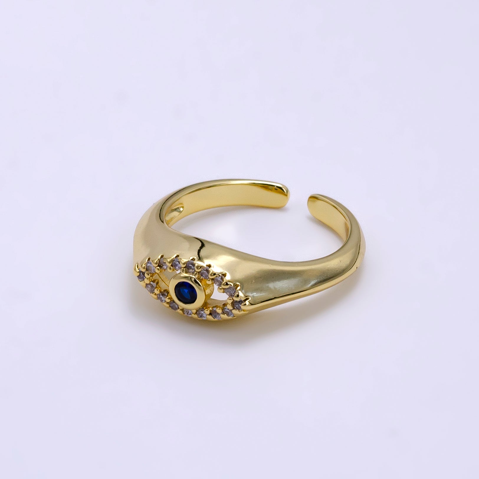 14K Gold Filled Evil Eye Blue Micro Paved Open CZ  Signet Ring | O001