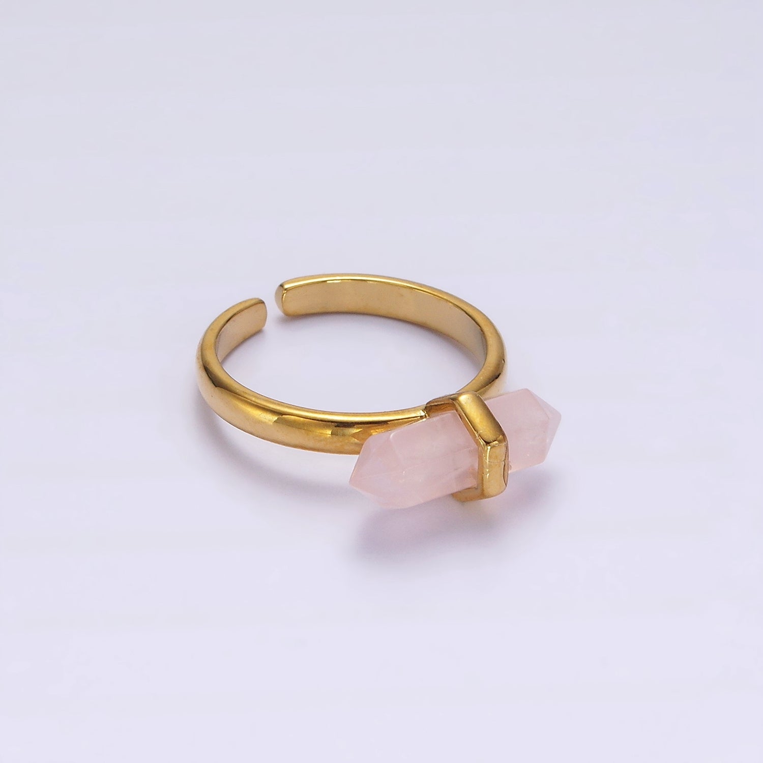 14K Gold Filled Pointed Wand Citrine, Rose Quartz, Aquamarine, Amazonite, Howlite, Amethyst, Labradorite, Onyx Ring | O1043 - O1050