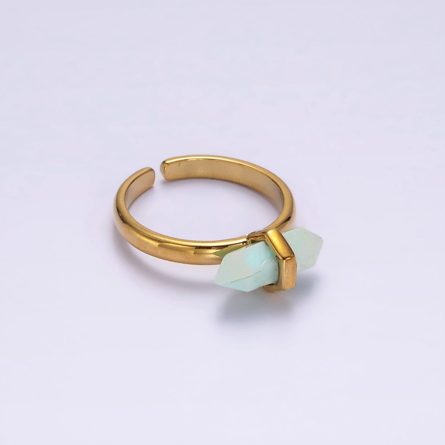 14K Gold Filled Pointed Wand Citrine, Rose Quartz, Aquamarine, Amazonite, Howlite, Amethyst, Labradorite, Onyx Ring | O1043 - O1050 - DLUXCA