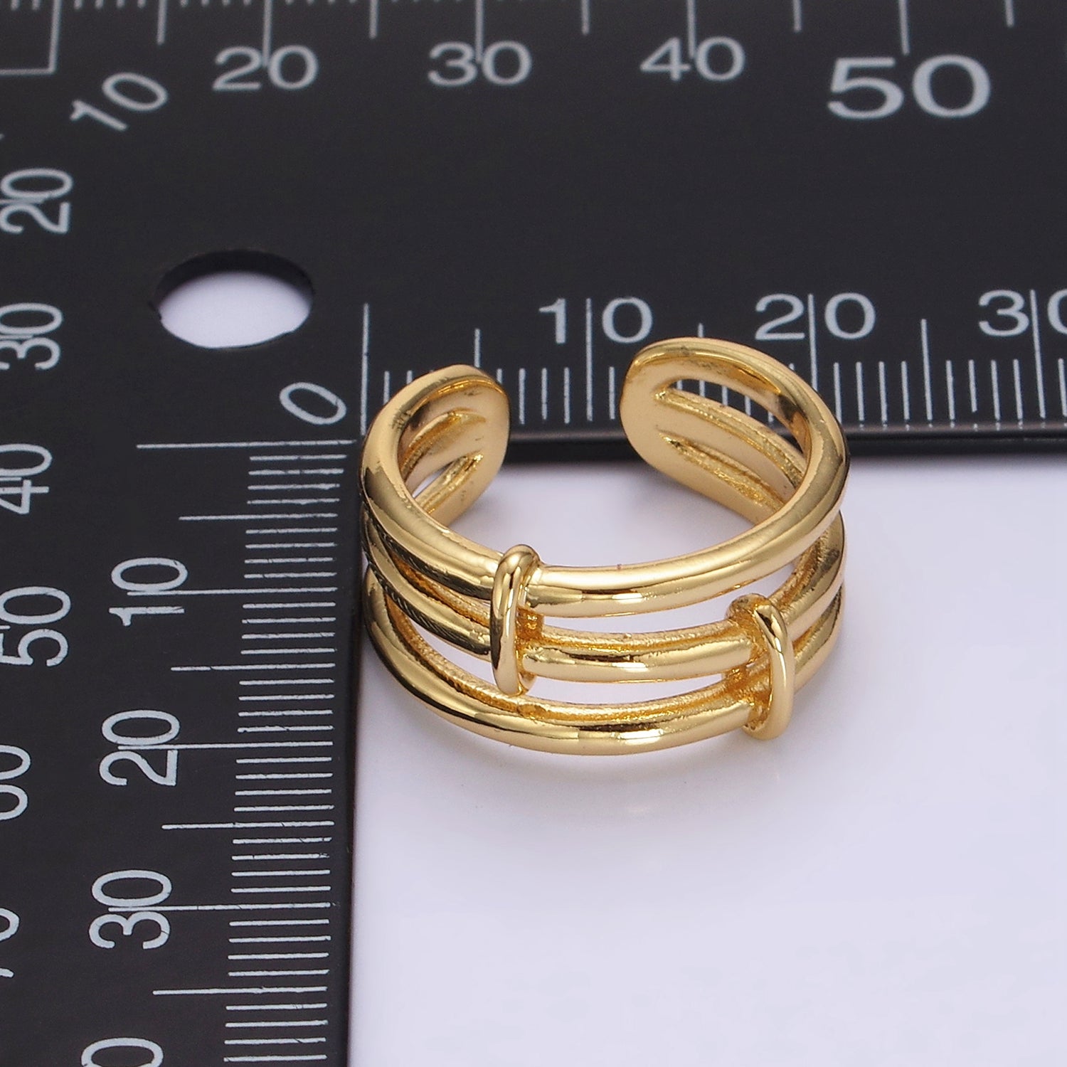 14K Gold Filled Triple Bar Band Tied Minimalist Ring | P1055 - DLUXCA