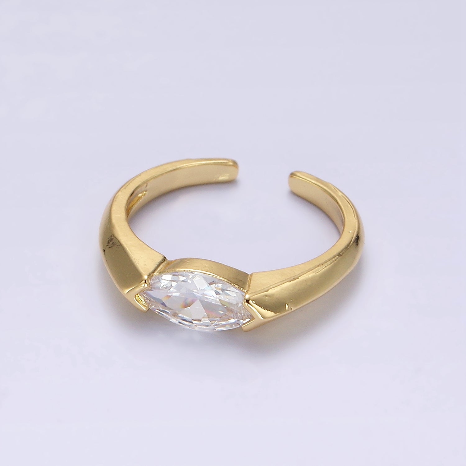 14K Gold Filled Clear Marquise Solitaire Edged Band Ring | O1072 - DLUXCA