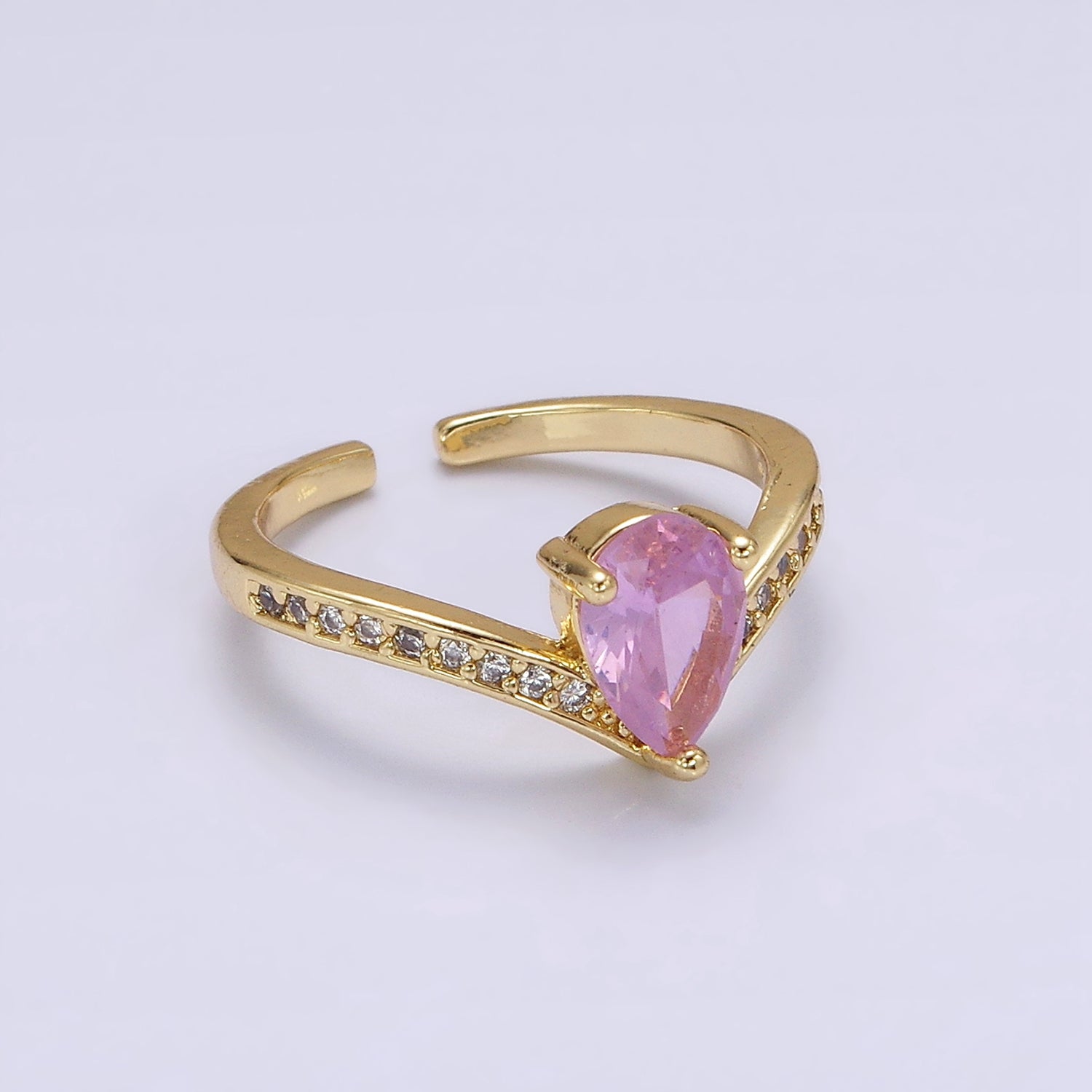 14K Gold Filled Clear, Pink Teardrop CZ Micro Paved Chevron Ring | O1079 O1080