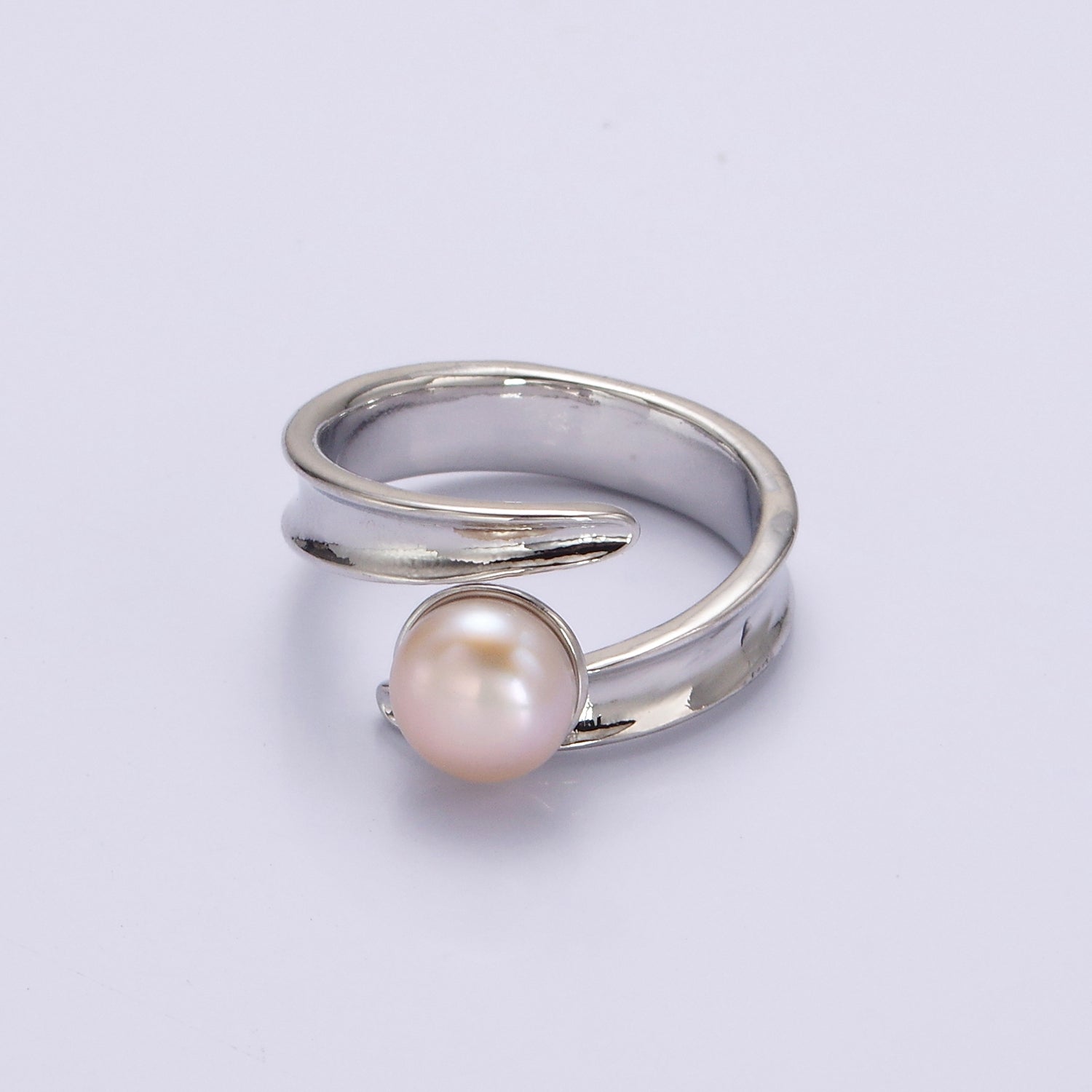 14K Gold Filled Pink, White Pearl Curved Wrap Band Minimalist Ring in Gold & Silver | O1086 - O1089 - DLUXCA