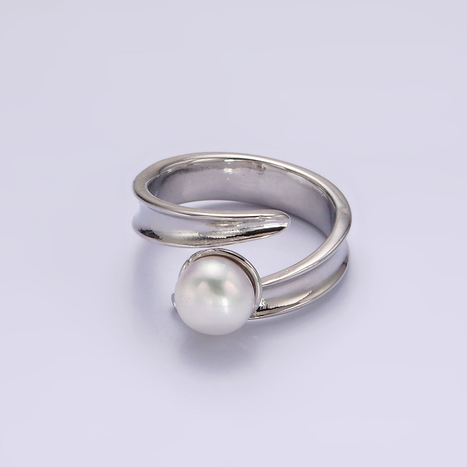 14K Gold Filled Pink, White Pearl Curved Wrap Band Minimalist Ring in Gold & Silver | O1086 - O1089 - DLUXCA