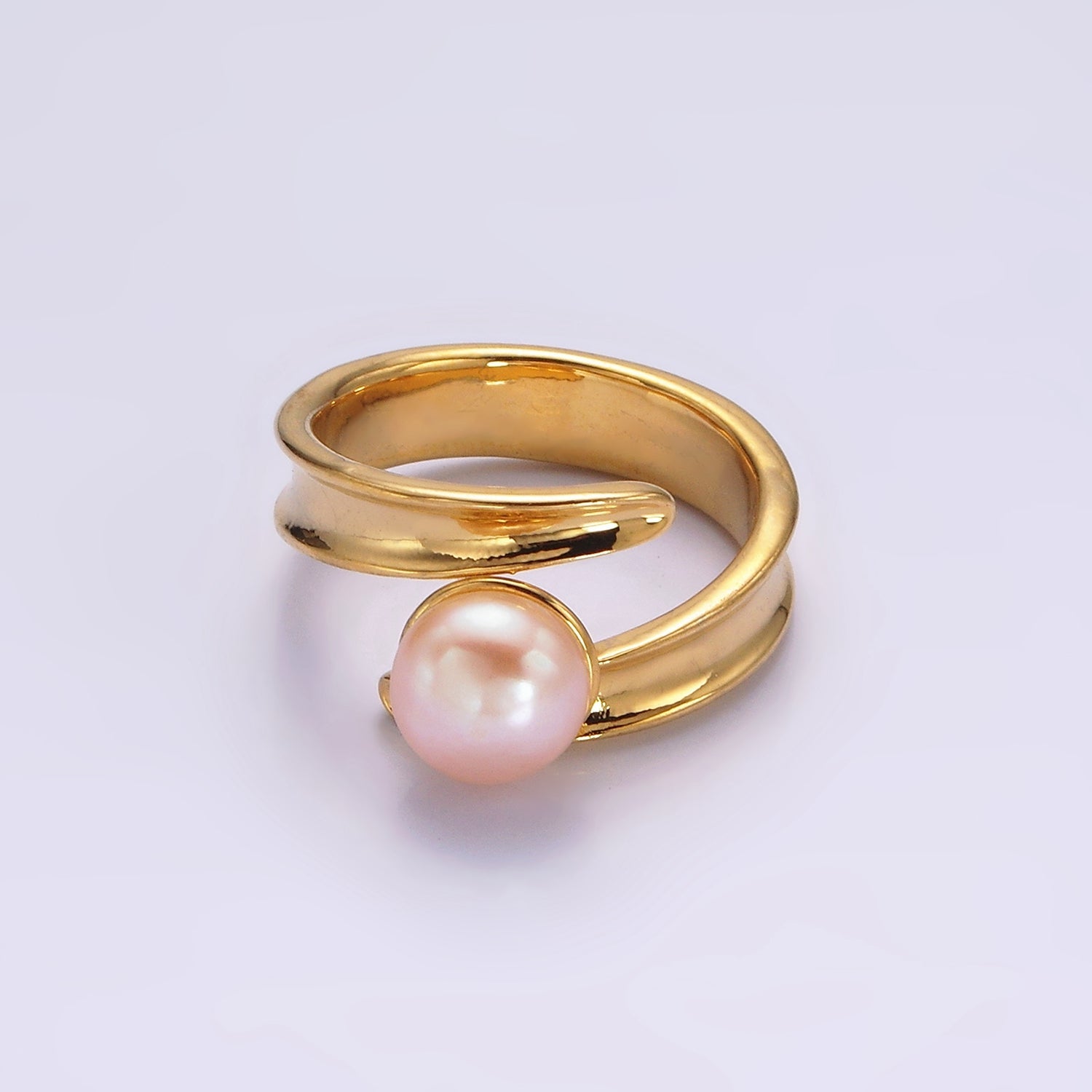 14K Gold Filled Pink, White Pearl Curved Wrap Band Minimalist Ring in Gold & Silver | O1086 - O1089