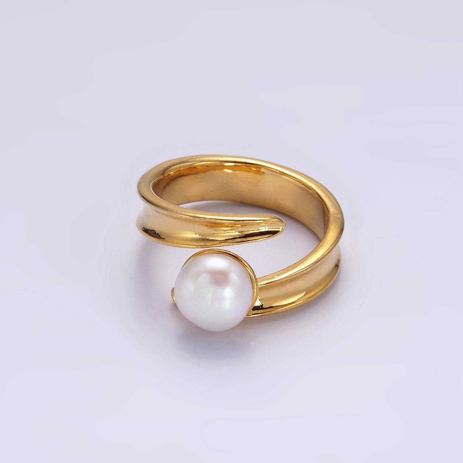 14K Gold Filled Pink, White Pearl Curved Wrap Band Minimalist Ring in Gold & Silver | O1086 - O1089 - DLUXCA