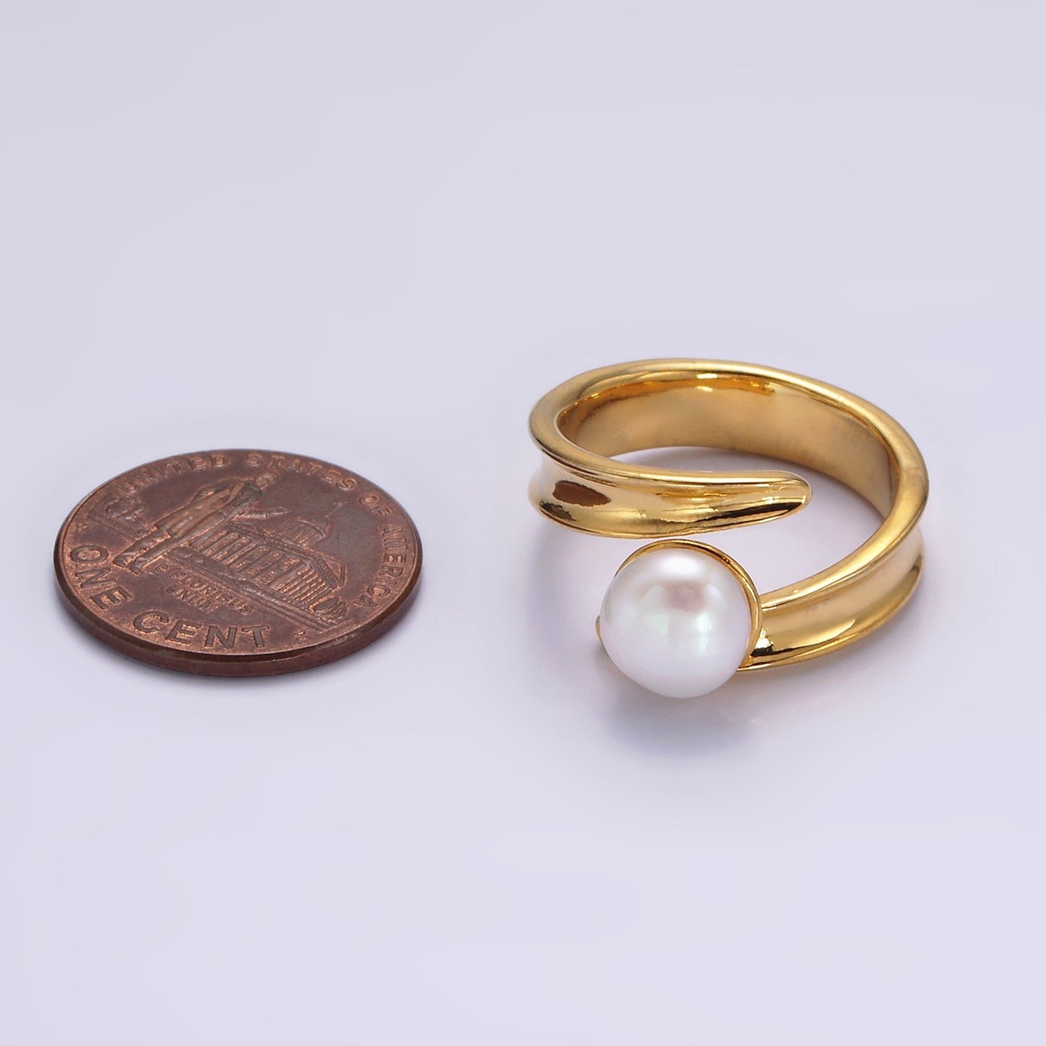 14K Gold Filled Pink, White Pearl Curved Wrap Band Minimalist Ring in Gold & Silver | O1086 - O1089 - DLUXCA