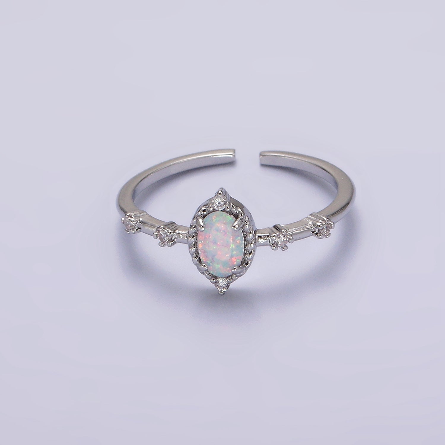 14K Gold Filled White, Blue Oval Opal CZ Ring in Silver & Gold | O1090 - O1093 - DLUXCA