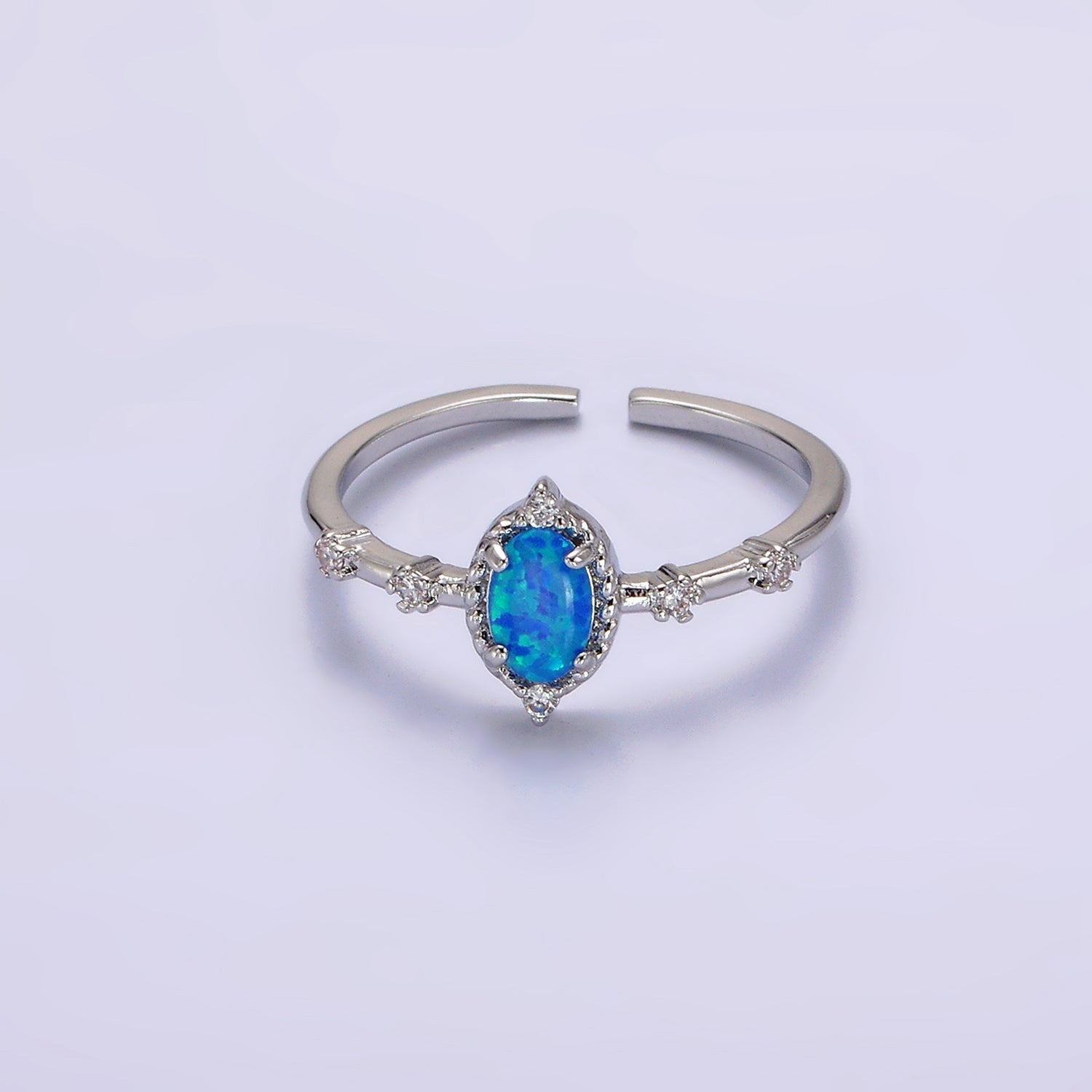 14K Gold Filled White, Blue Oval Opal CZ Ring in Silver & Gold | O1090 - O1093 - DLUXCA