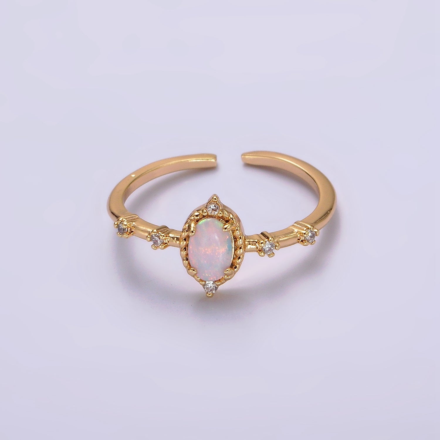 14K Gold Filled White, Blue Oval Opal CZ Ring in Silver & Gold | O1090 - O1093 - DLUXCA