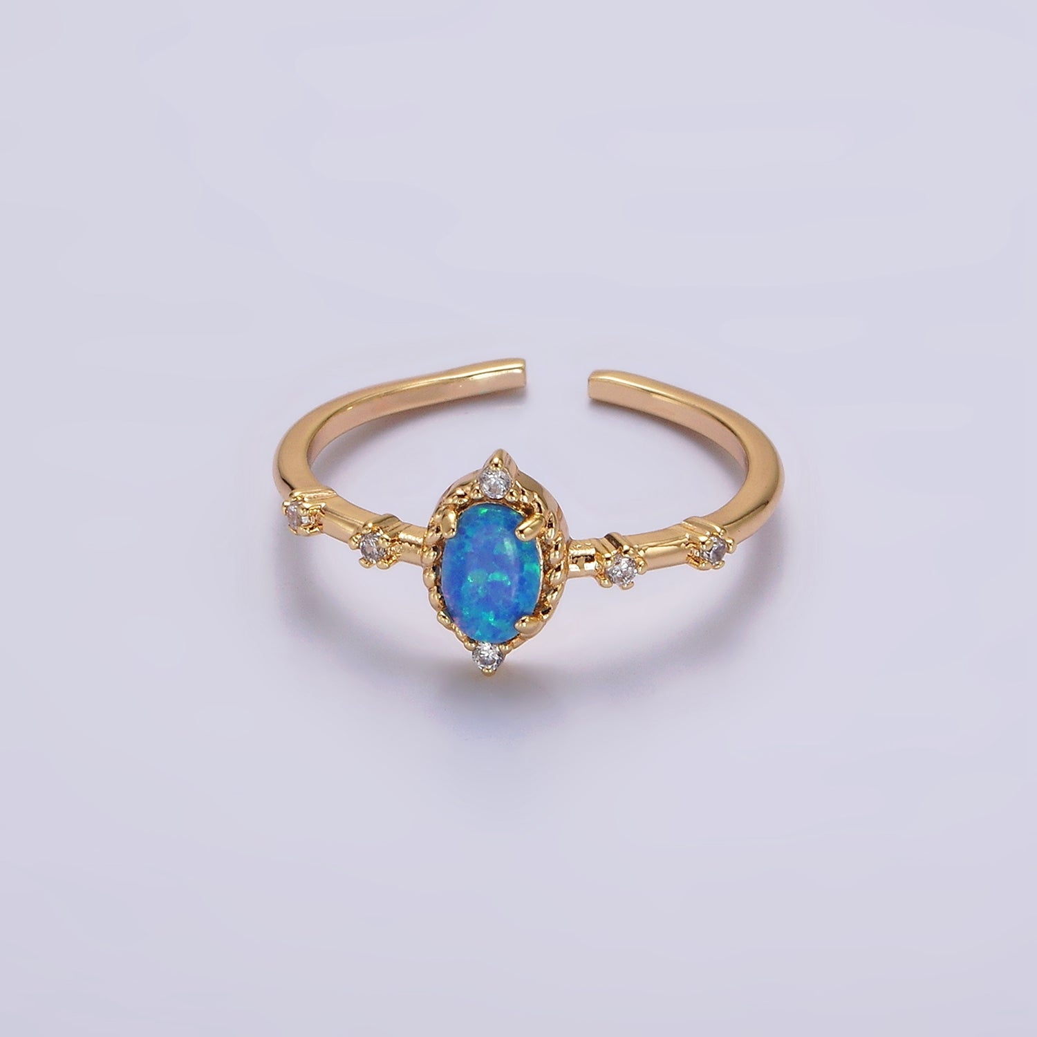 14K Gold Filled White, Blue Oval Opal CZ Ring in Silver & Gold | O1090 - O1093