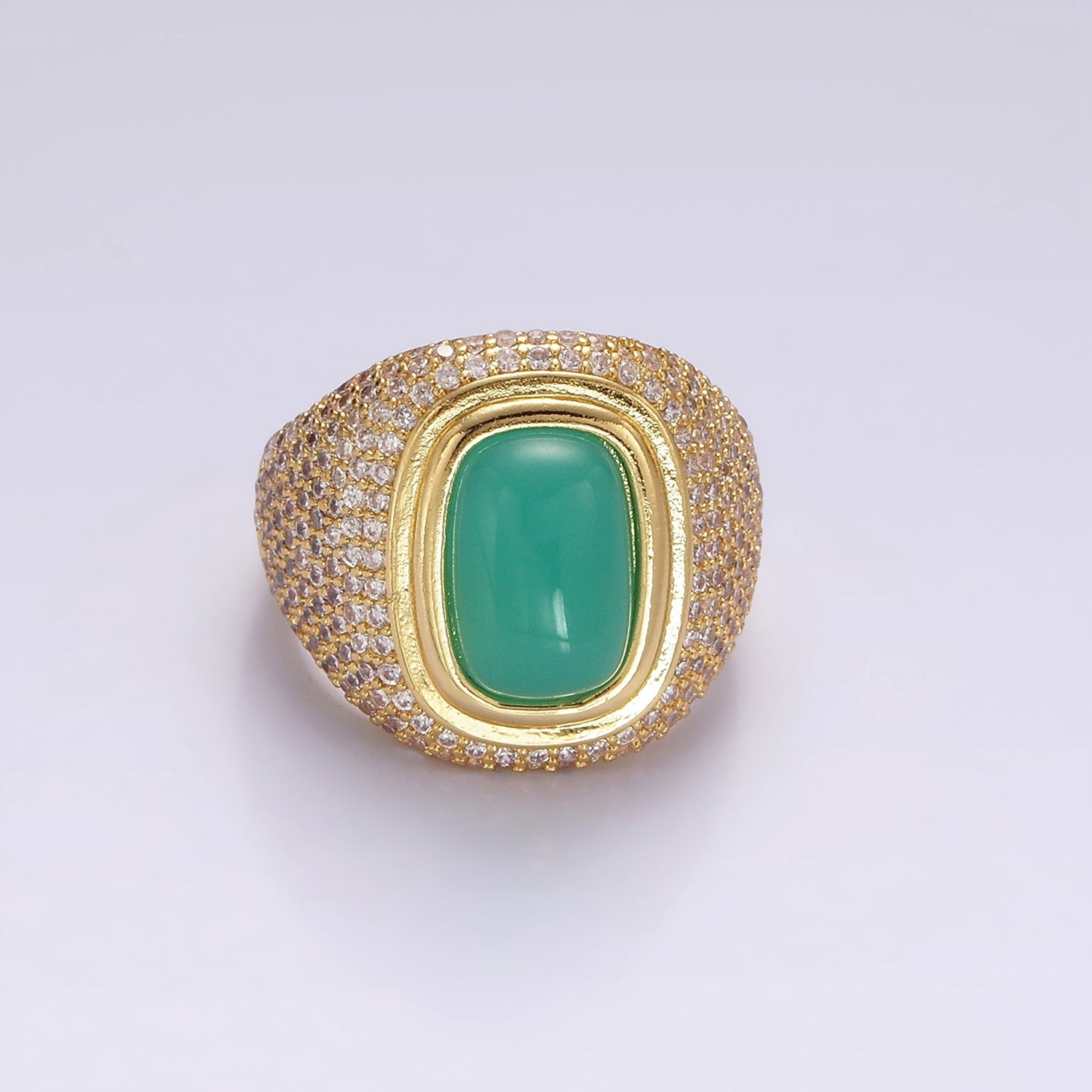 14K Gold Filled Amazonite Clear Micro Paved CZ Wide Signet Ring | O1095 - DLUXCA