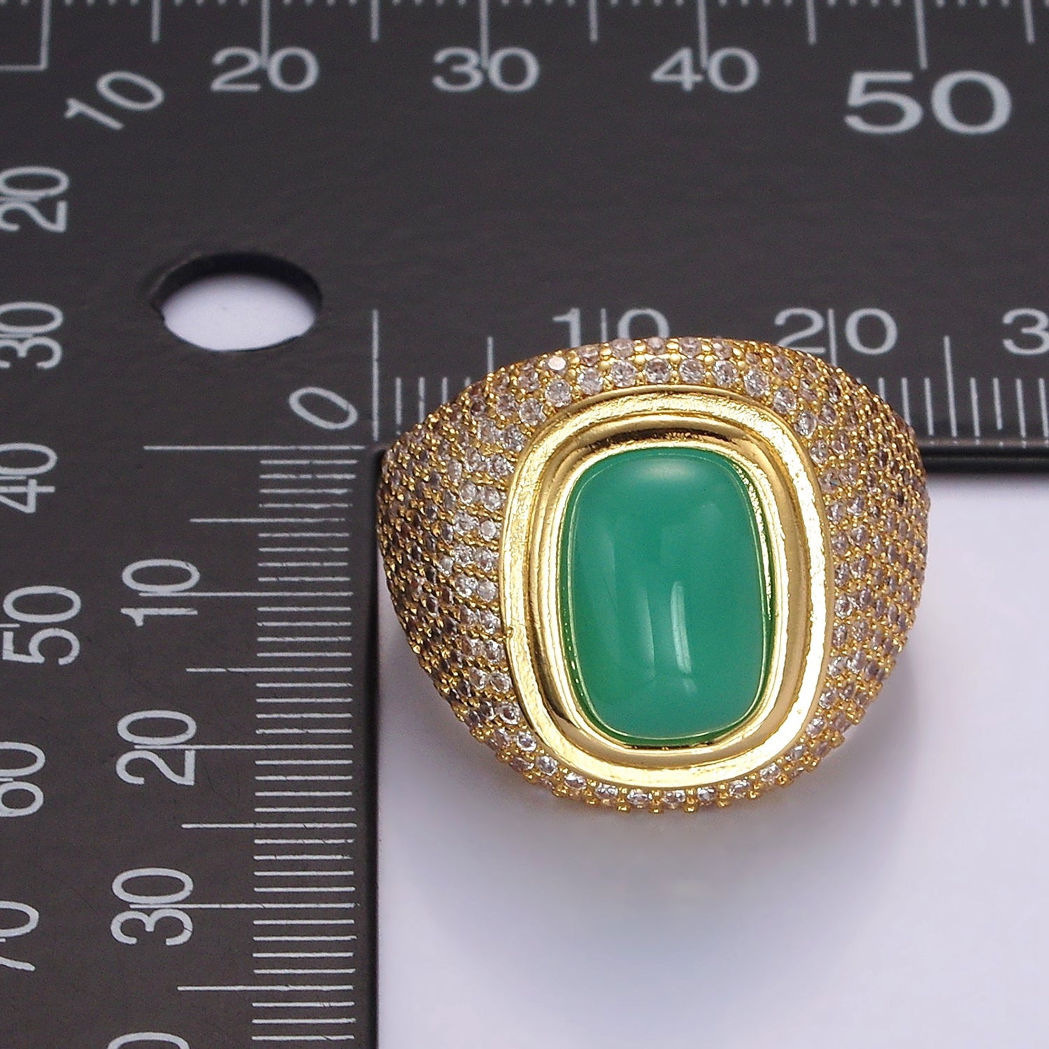 14K Gold Filled Amazonite Clear Micro Paved CZ Wide Signet Ring | O1095 - DLUXCA