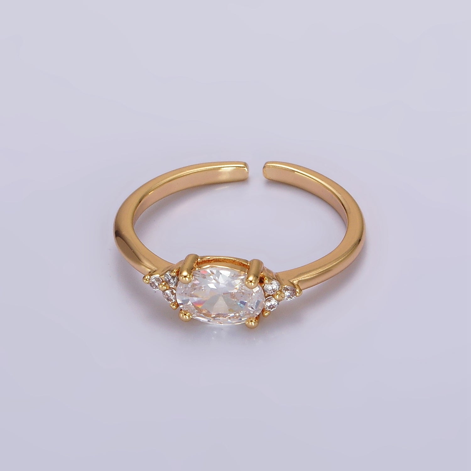 14K Gold Filled Oval Triple CZ Solitaire Birthstone Ring in Gold & Silver | O1128 - O1155