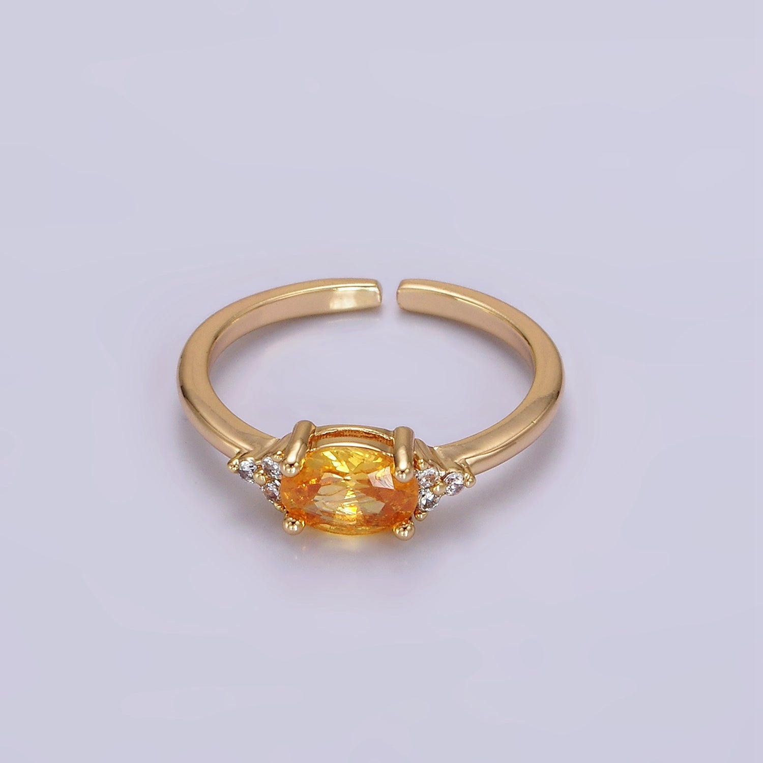 14K Gold Filled Oval Triple CZ Solitaire Birthstone Ring in Gold & Silver | O1128 - O1155