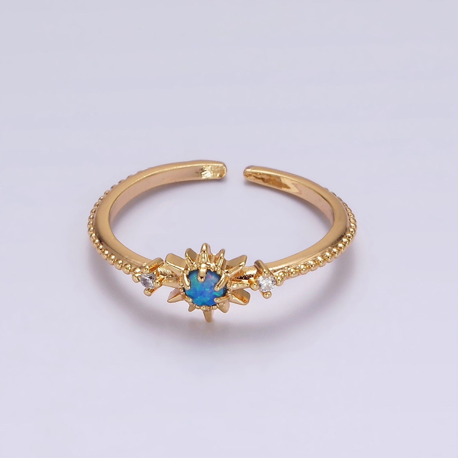 14K Gold Filled White, Blue Opal Celestial Star Micro Paved Dotted Ring in Gold & Silver | O1160 - O1163 - DLUXCA