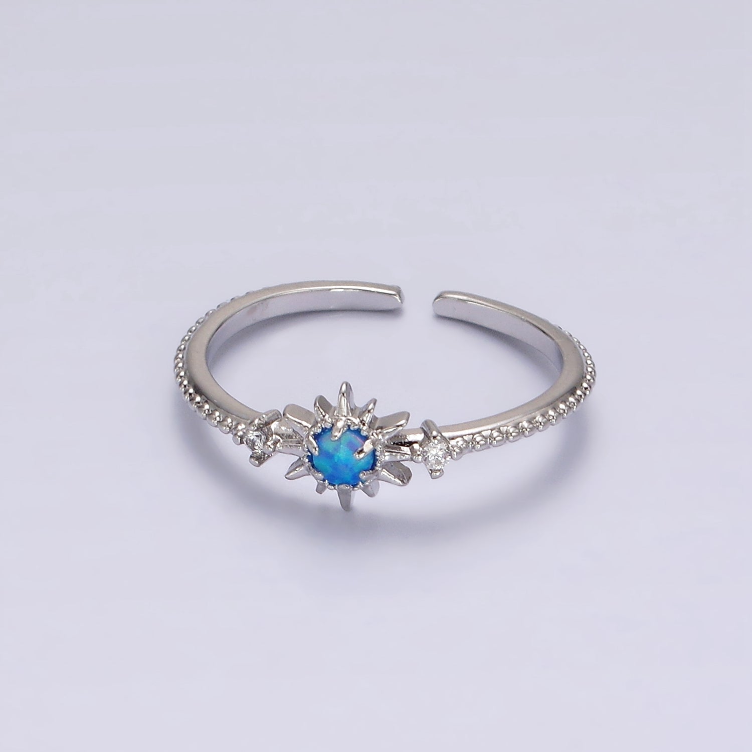 14K Gold Filled White, Blue Opal Celestial Star Micro Paved Dotted Ring in Gold & Silver | O1160 - O1163 - DLUXCA