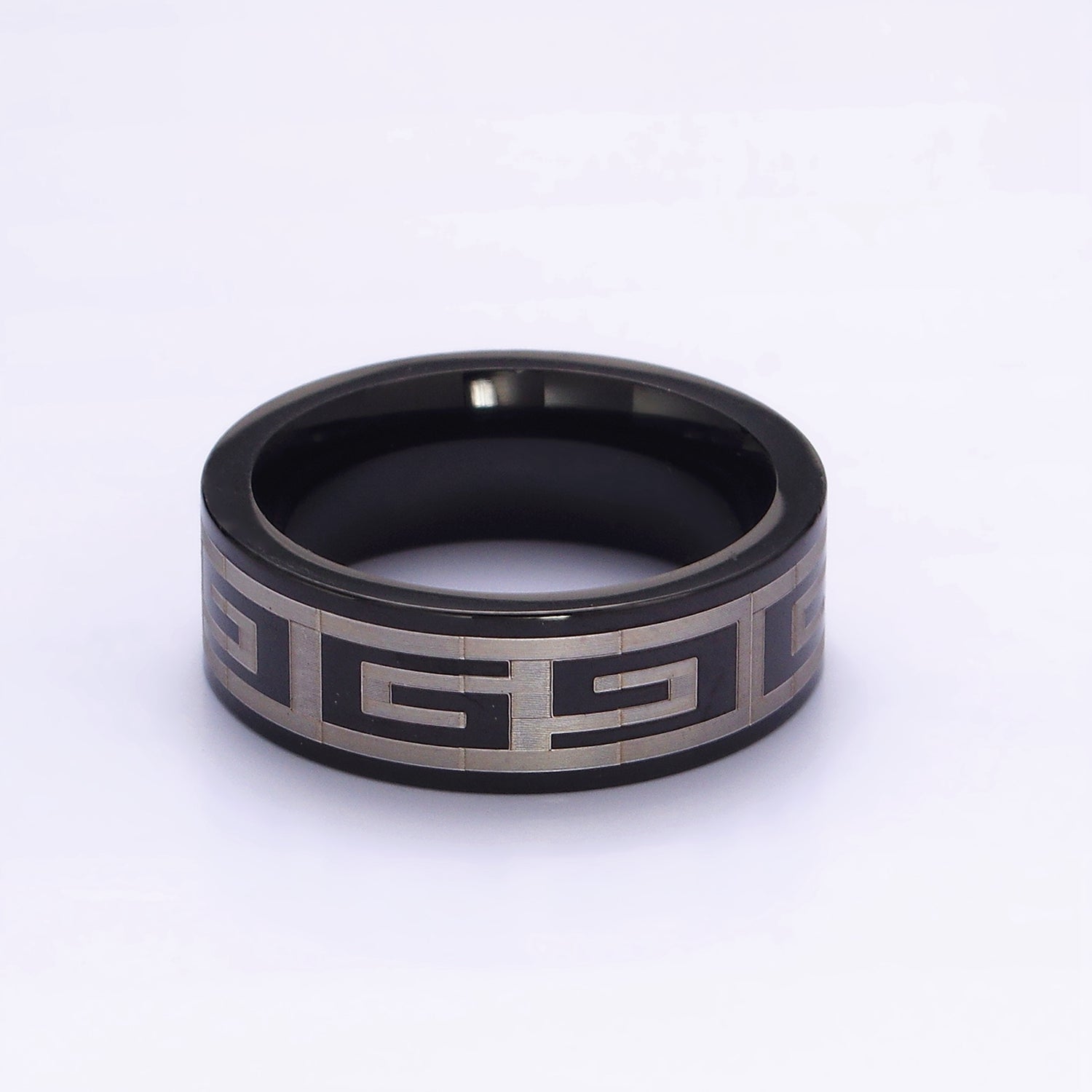 Stainless Steel "G" Lined Mixed Metal Black Band Ring | O1192 - O1194