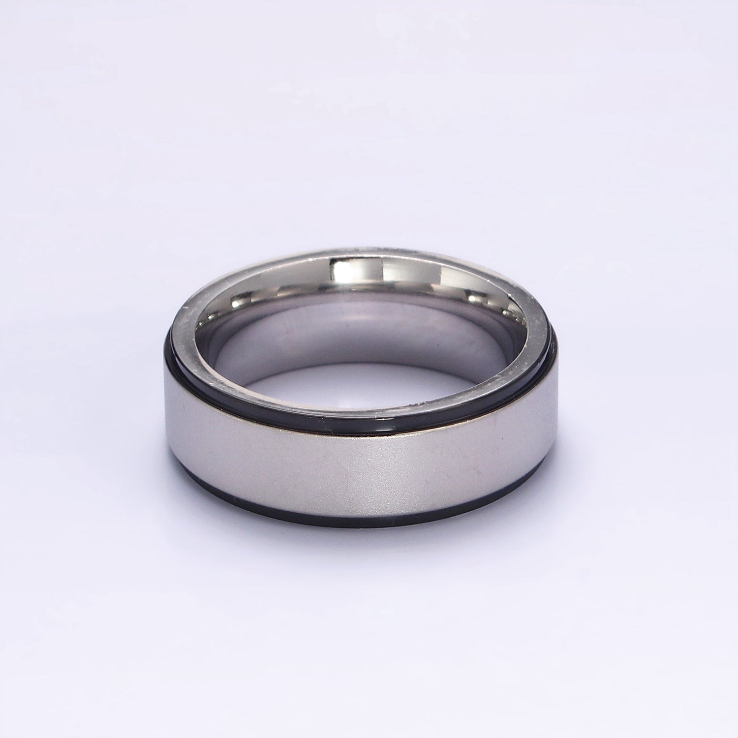 Stainless Steel Double Black-Lined Silver Band Minimalist Ring | O1195 - O1197