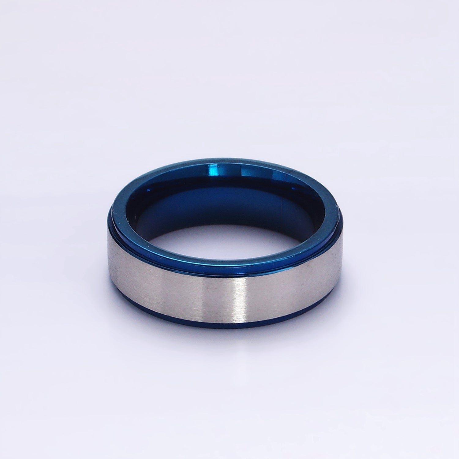 Stainless Steel Silver Band Metallic Blue Ring | O1198 - O1200