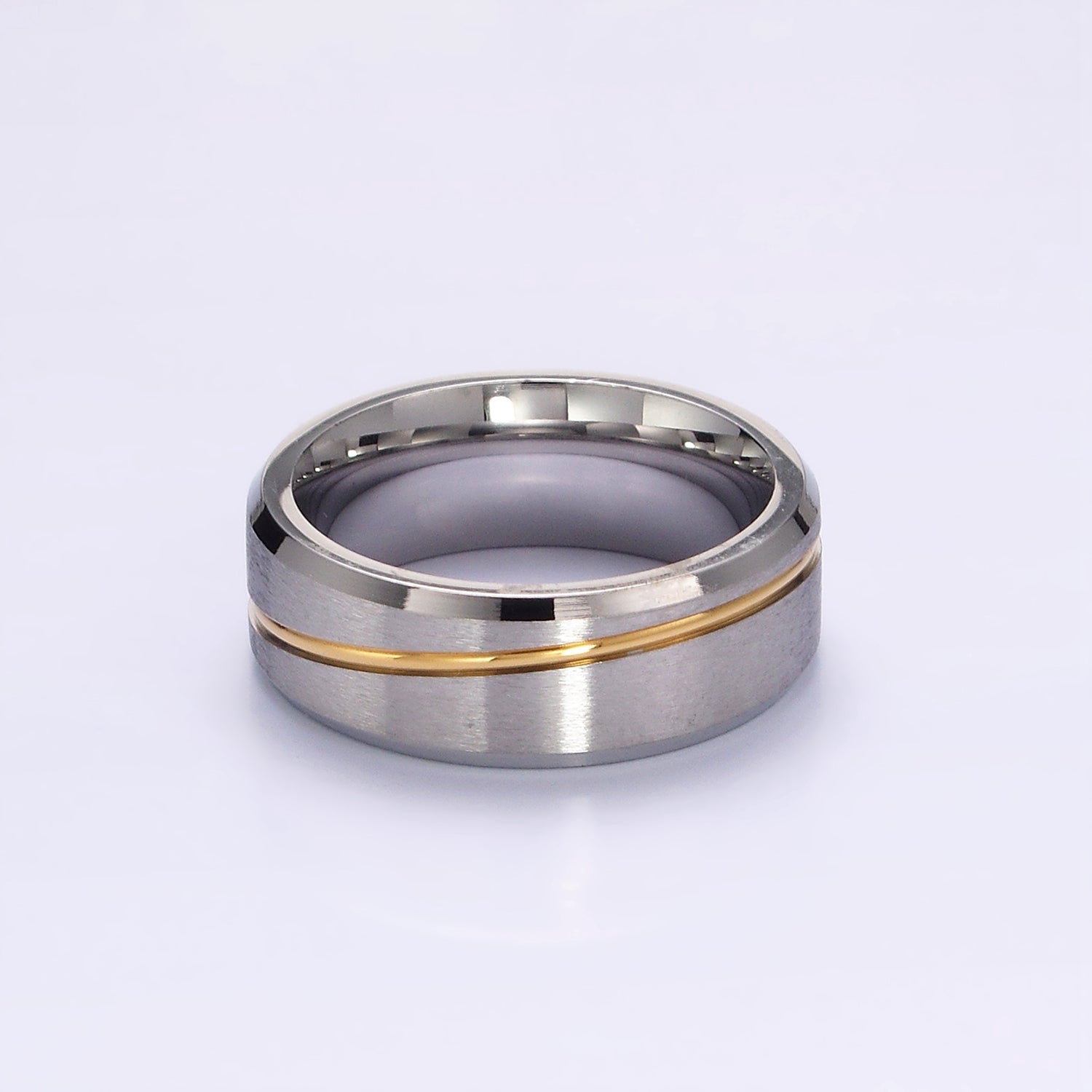 Stainless Steel Mixed Metal Gold-Lined Minimalist Silver Band Ring | O1210 - O1212