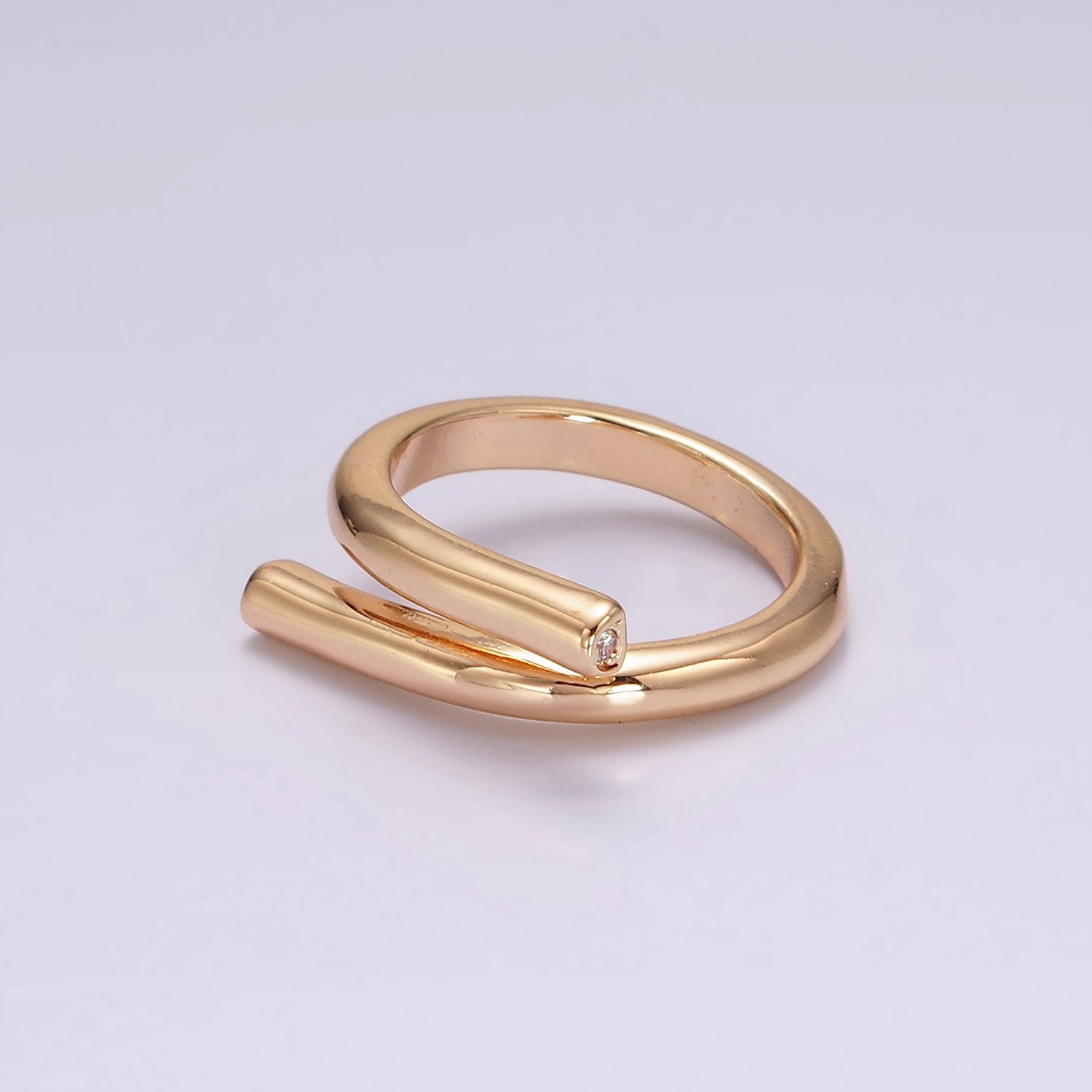 16K Gold Filled CZ Double Flat Bar Band Wrap Minimalist Ring | O1215