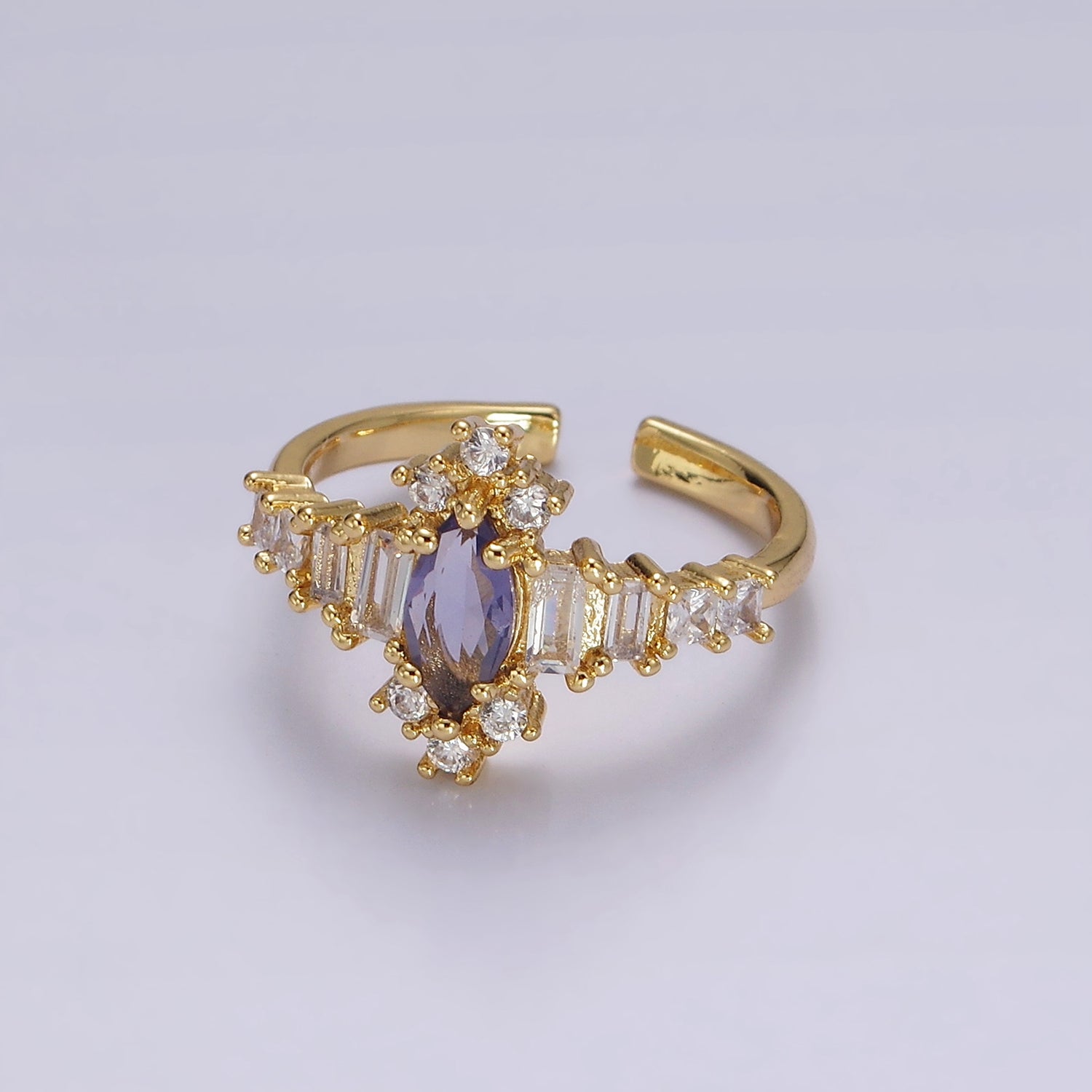 14K Gold Filled Purple Marquise CZ Baguette Clear Ring | O1258