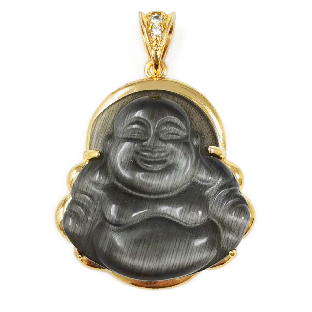 Black Natural Stone Buddha Jade Gold Filled Pendant - O170 - DLUXCA