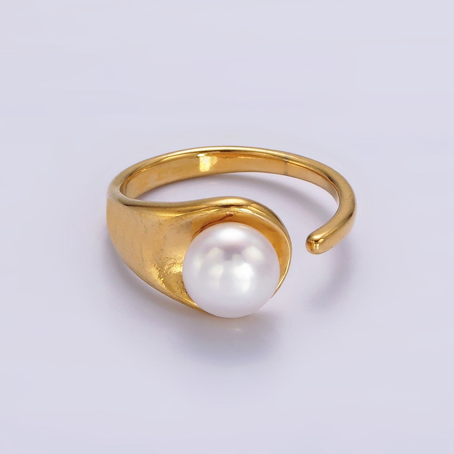 14K Gold Filled White, Pink Pearl Wide Open Claw Band Ring in Gold & Silver | O1864 - O1867